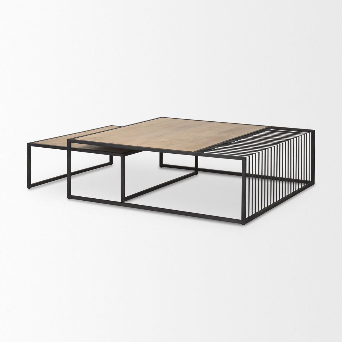 Miles Black Metal w/ Light Wood Nesting Coffee Table-Coffee Tables-DECOROLALA