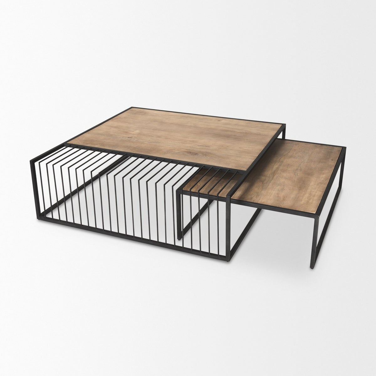 Miles Black Metal w/ Light Wood Nesting Coffee Table-Coffee Tables-DECOROLALA
