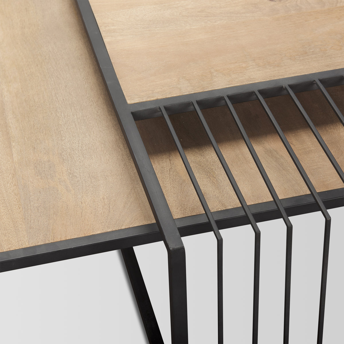 Miles Black Metal w/ Light Wood Nesting Coffee Table-Coffee Tables-DECOROLALA