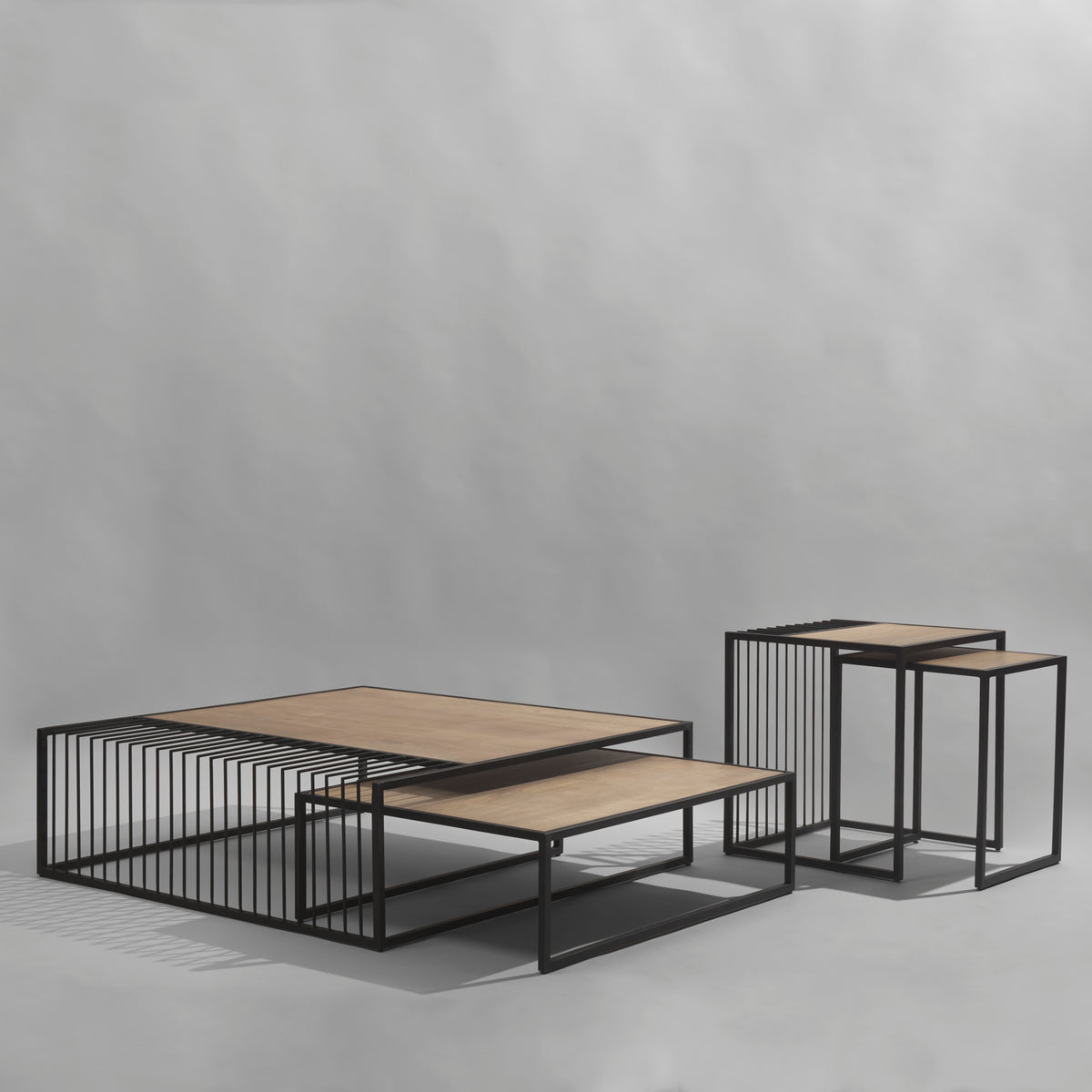 Miles Black Metal w/ Light Wood Nesting Coffee Table-Coffee Tables-DECOROLALA