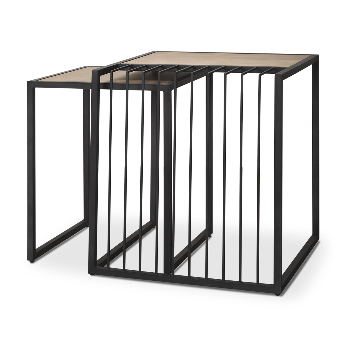 Miles Black Metal w/ Light Wood Nesting End/Side Table-End and Side Tables-DECOROLALA