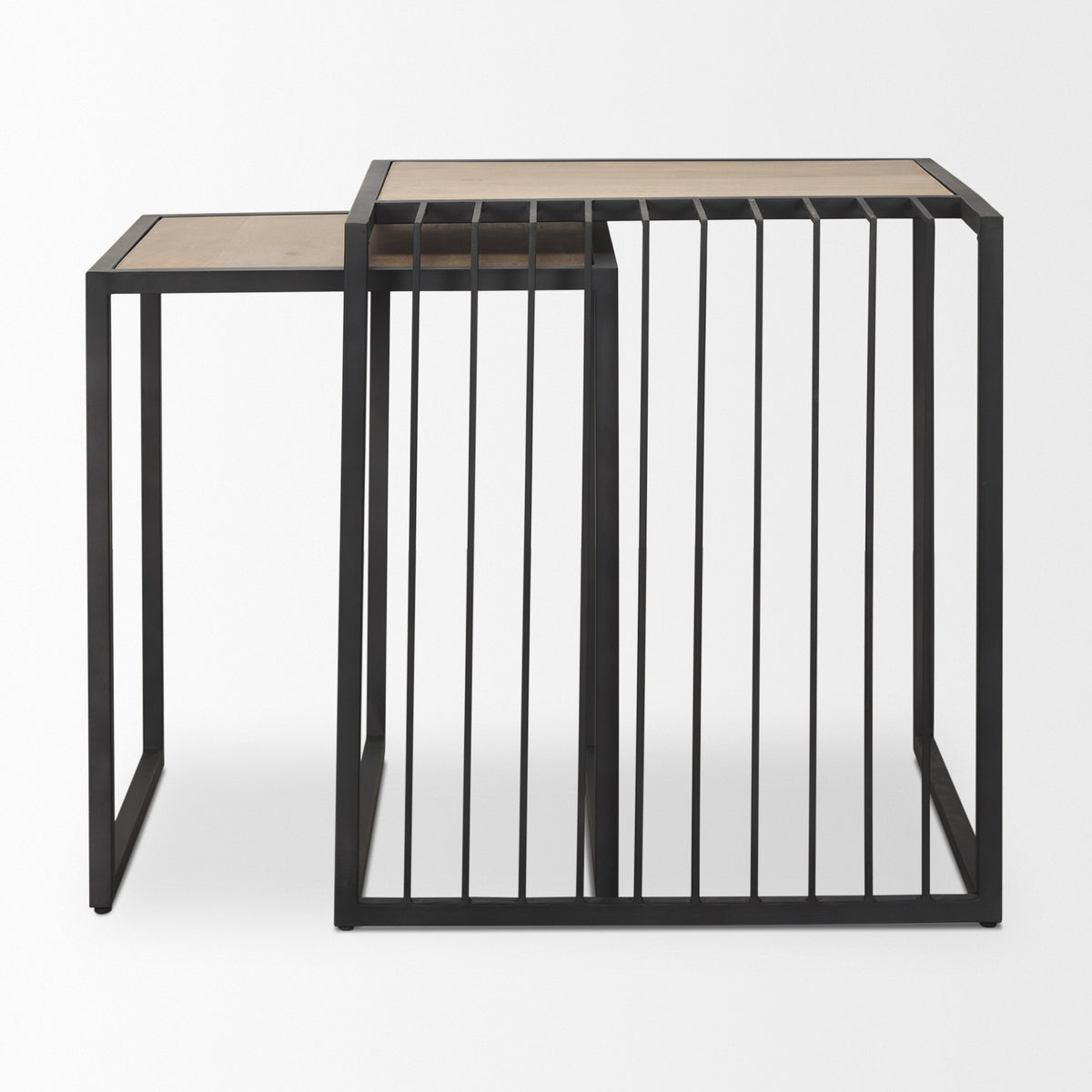 Miles Black Metal w/ Light Wood Nesting End/Side Table-End and Side Tables-DECOROLALA