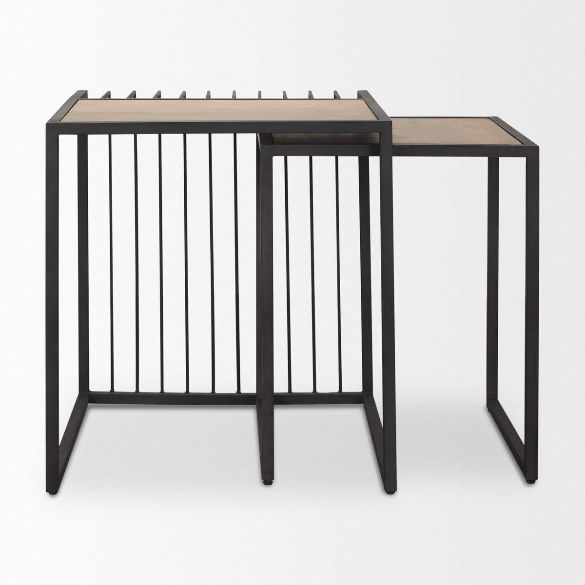 Miles Black Metal w/ Light Wood Nesting End/Side Table-End and Side Tables-DECOROLALA