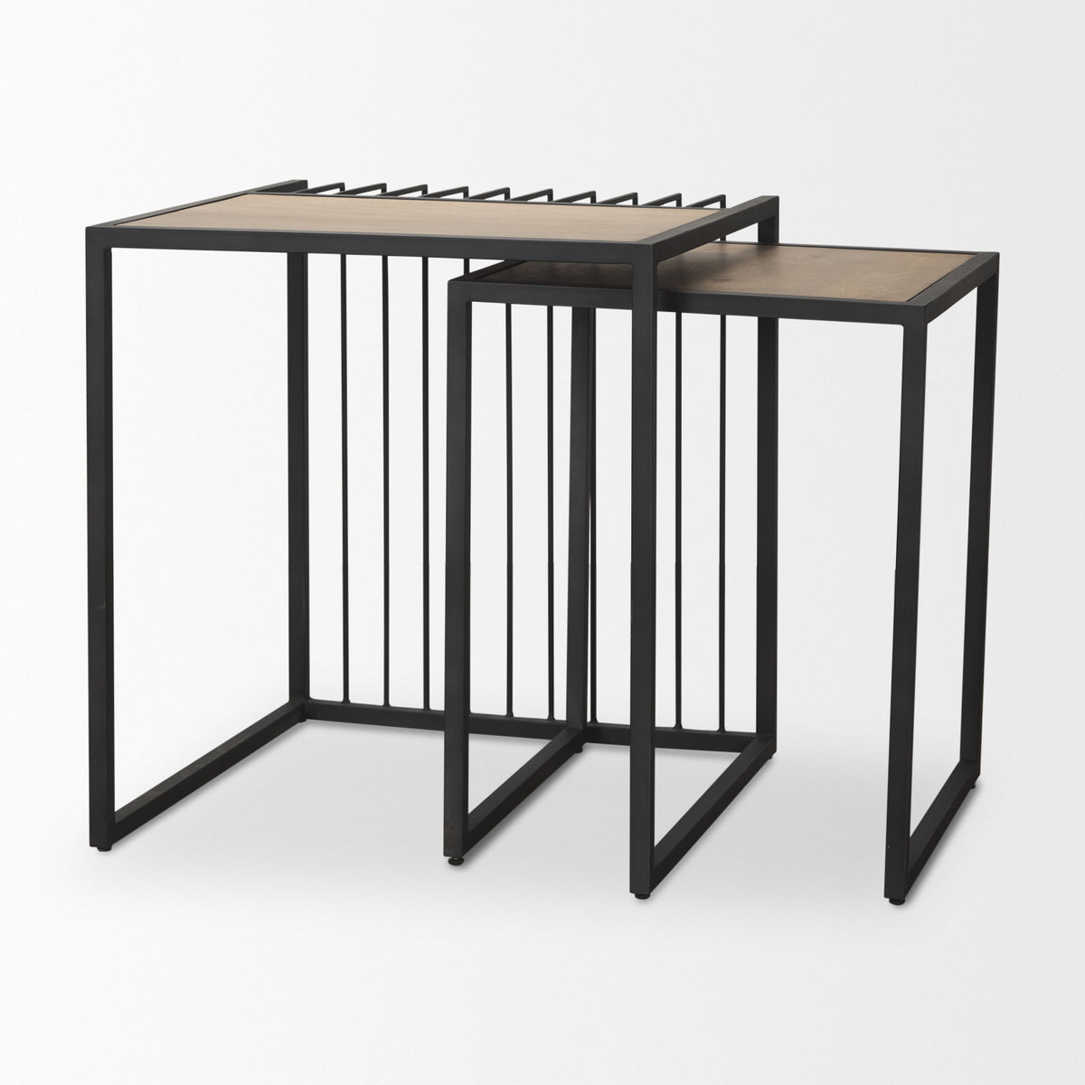 Miles Black Metal w/ Light Wood Nesting End/Side Table-End and Side Tables-DECOROLALA