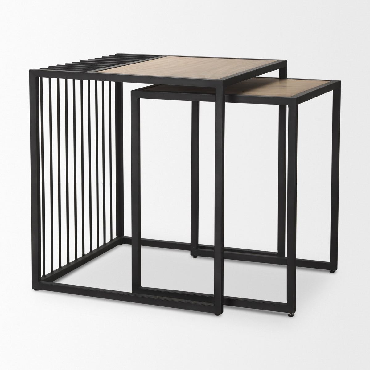 Miles Black Metal w/ Light Wood Nesting End/Side Table-End and Side Tables-DECOROLALA