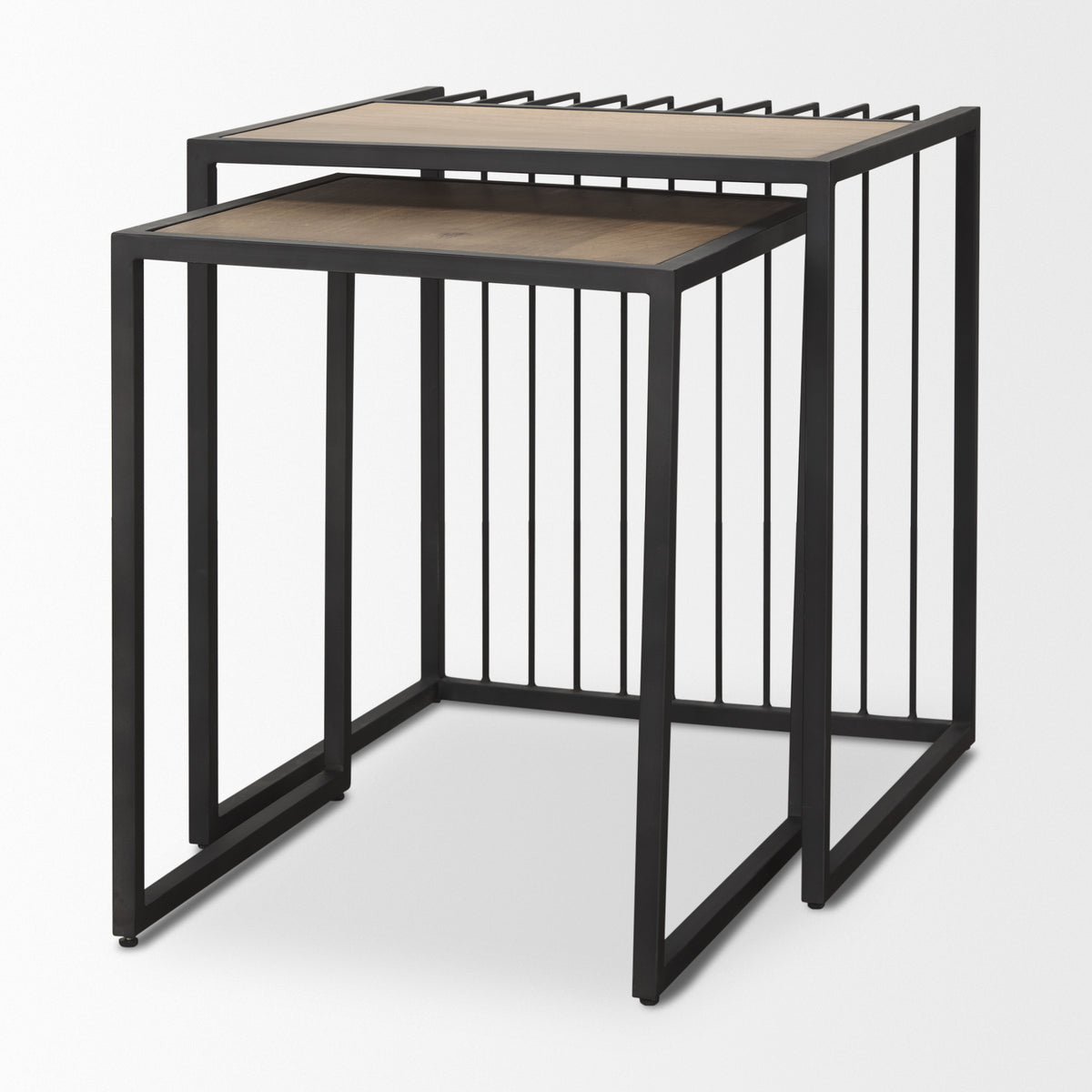 Miles Black Metal w/ Light Wood Nesting End/Side Table-End and Side Tables-DECOROLALA