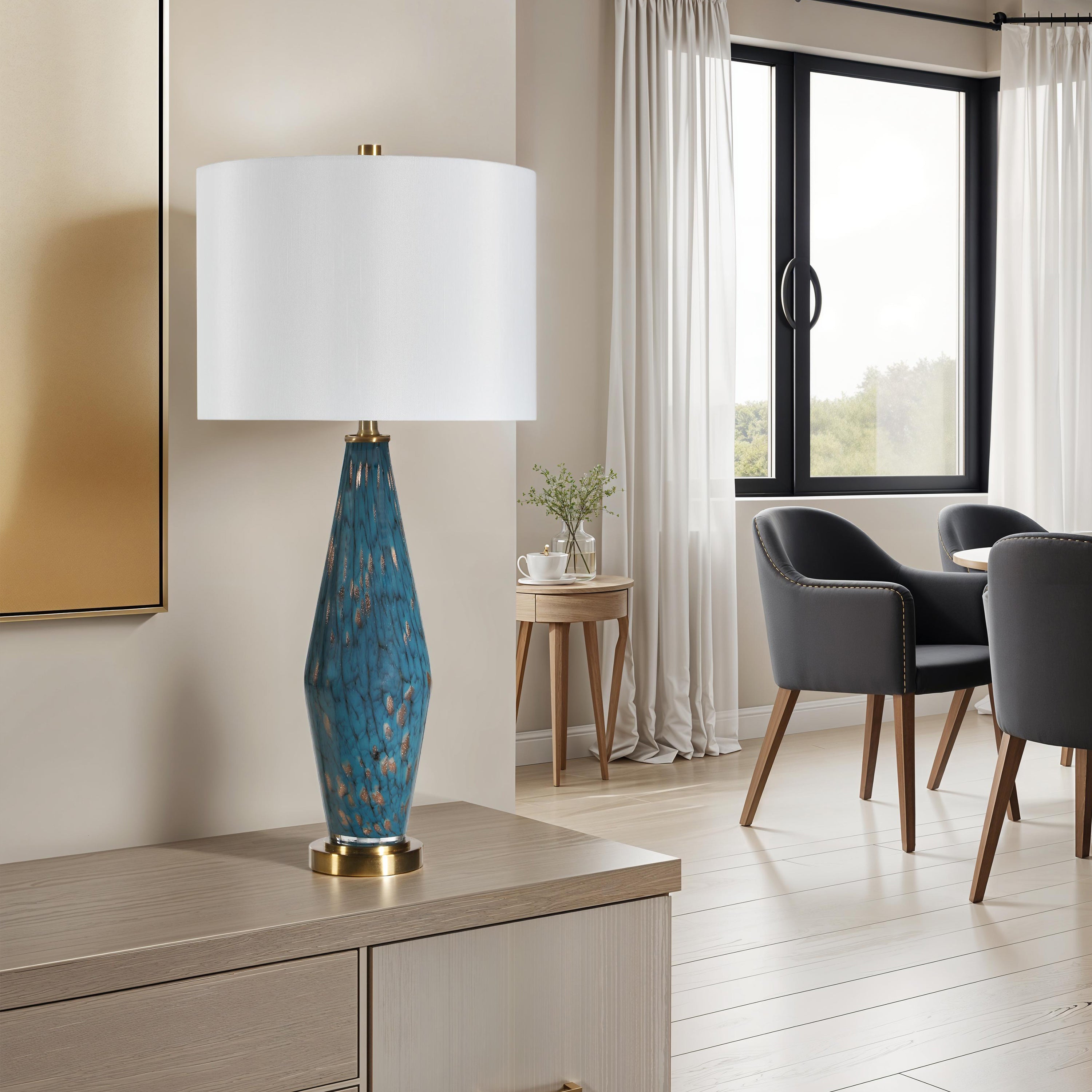 Milo 29.5" Table Lamp with Blue Glass & Bronze-Table Lamp-DECOROLALA