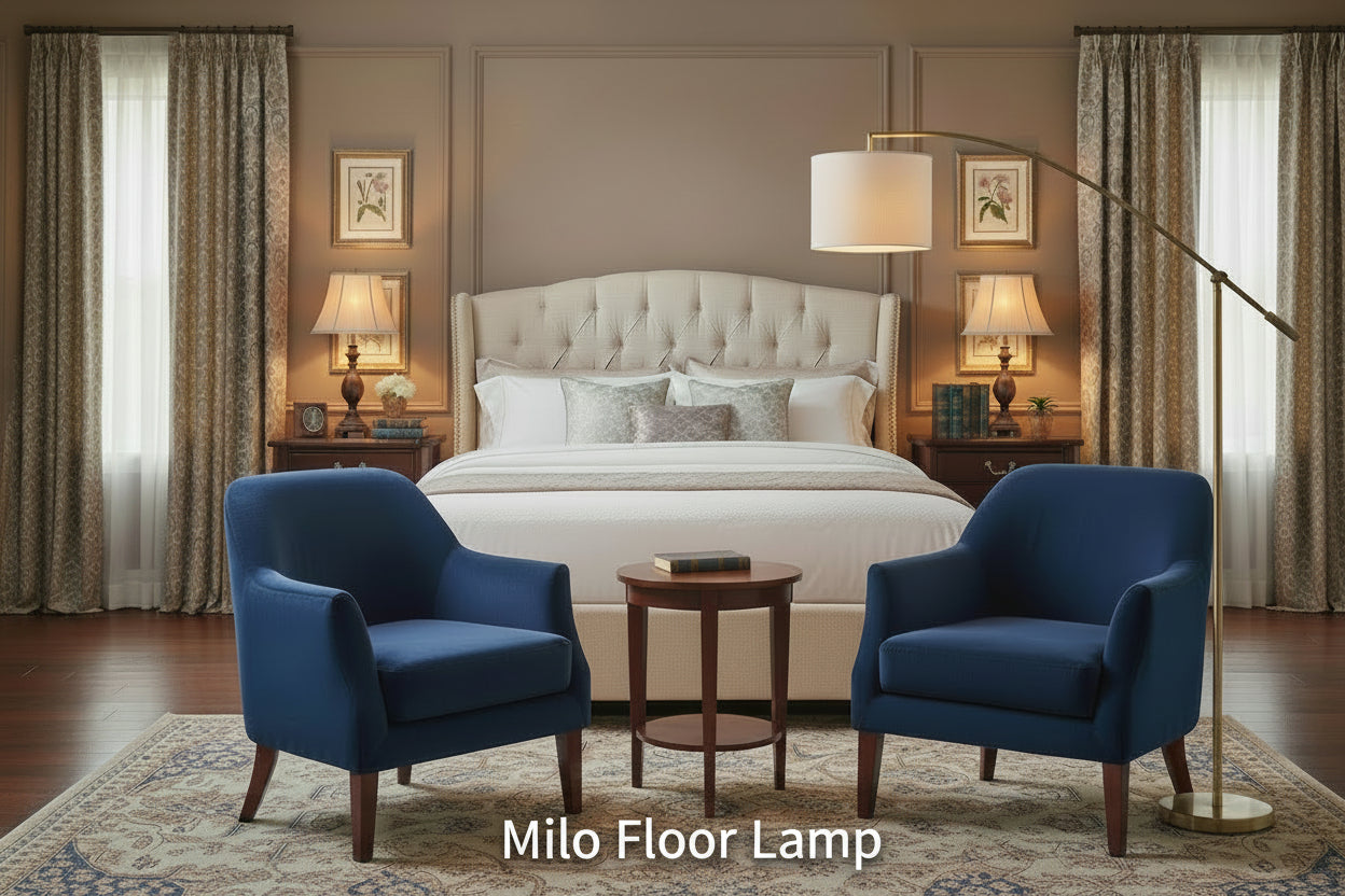 Milo Floor Lamp 60" - Black Off-White Shade-Lighting-DECOROLALA