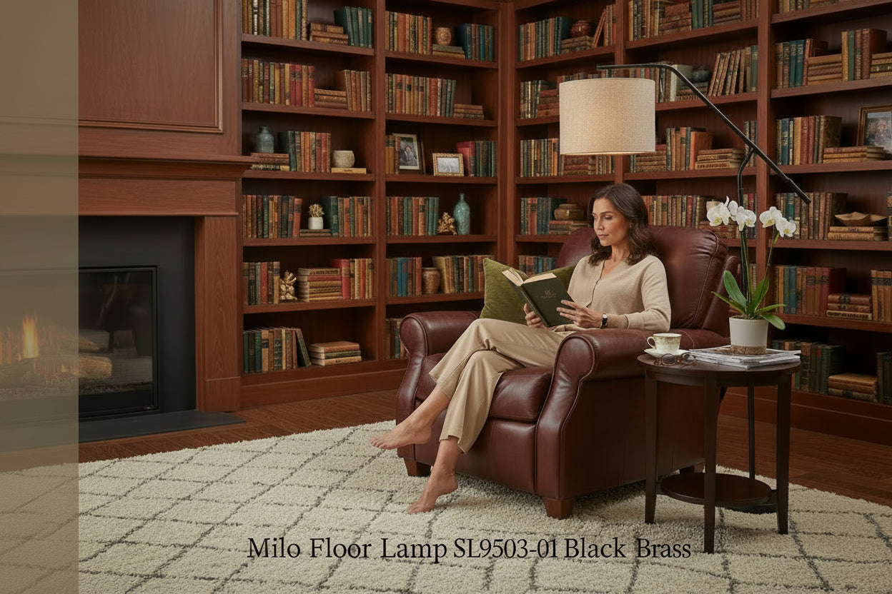 Milo Floor Lamp - Black Brass 60"-Lighting-DECOROLALA