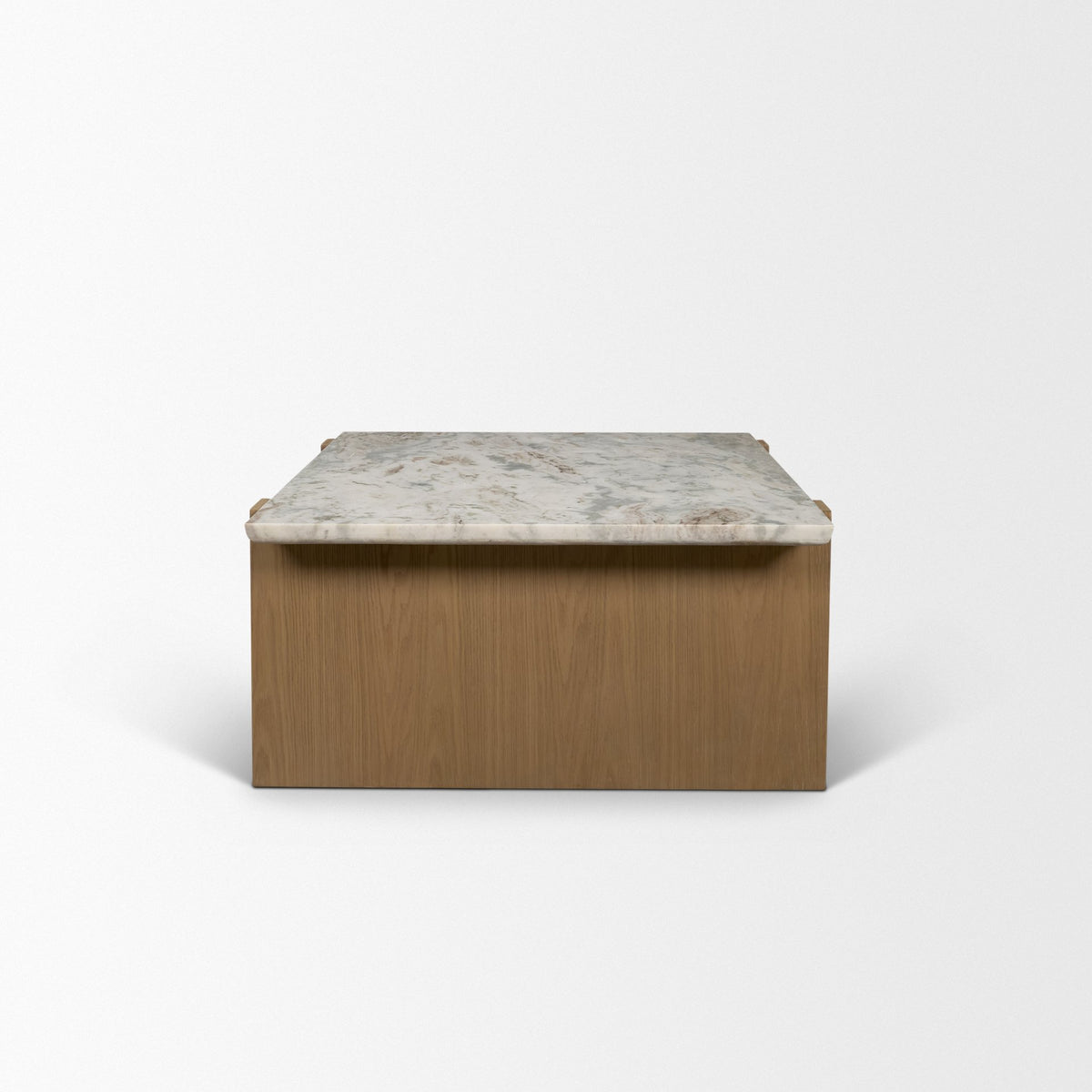 Milos Travertine Top w/ Light Brown Oak Wood Coffee Table-Coffee Tables-DECOROLALA