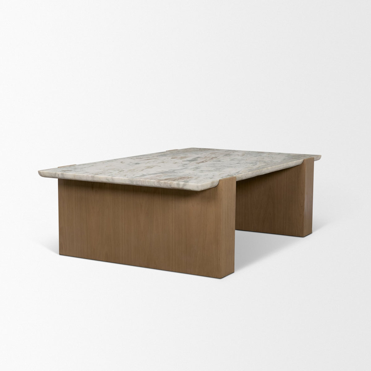 Milos Travertine Top w/ Light Brown Oak Wood Coffee Table-Coffee Tables-DECOROLALA