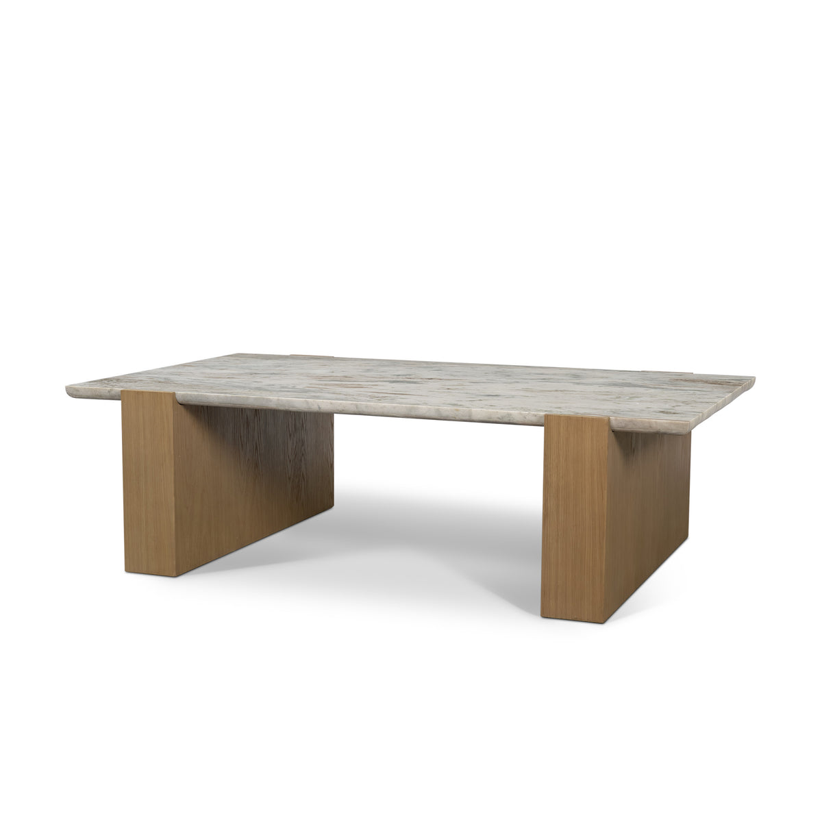 Milos Travertine Top w/ Light Brown Oak Wood Coffee Table-Coffee Tables-DECOROLALA