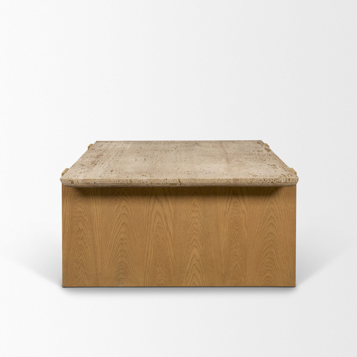 Milos Travertine Top w/ Light Brown Oak Wood Coffee Table-Coffee Tables-DECOROLALA