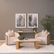 Milos Travertine Top w/ Light Brown Oak Wood Coffee Table-Coffee Tables-DECOROLALA