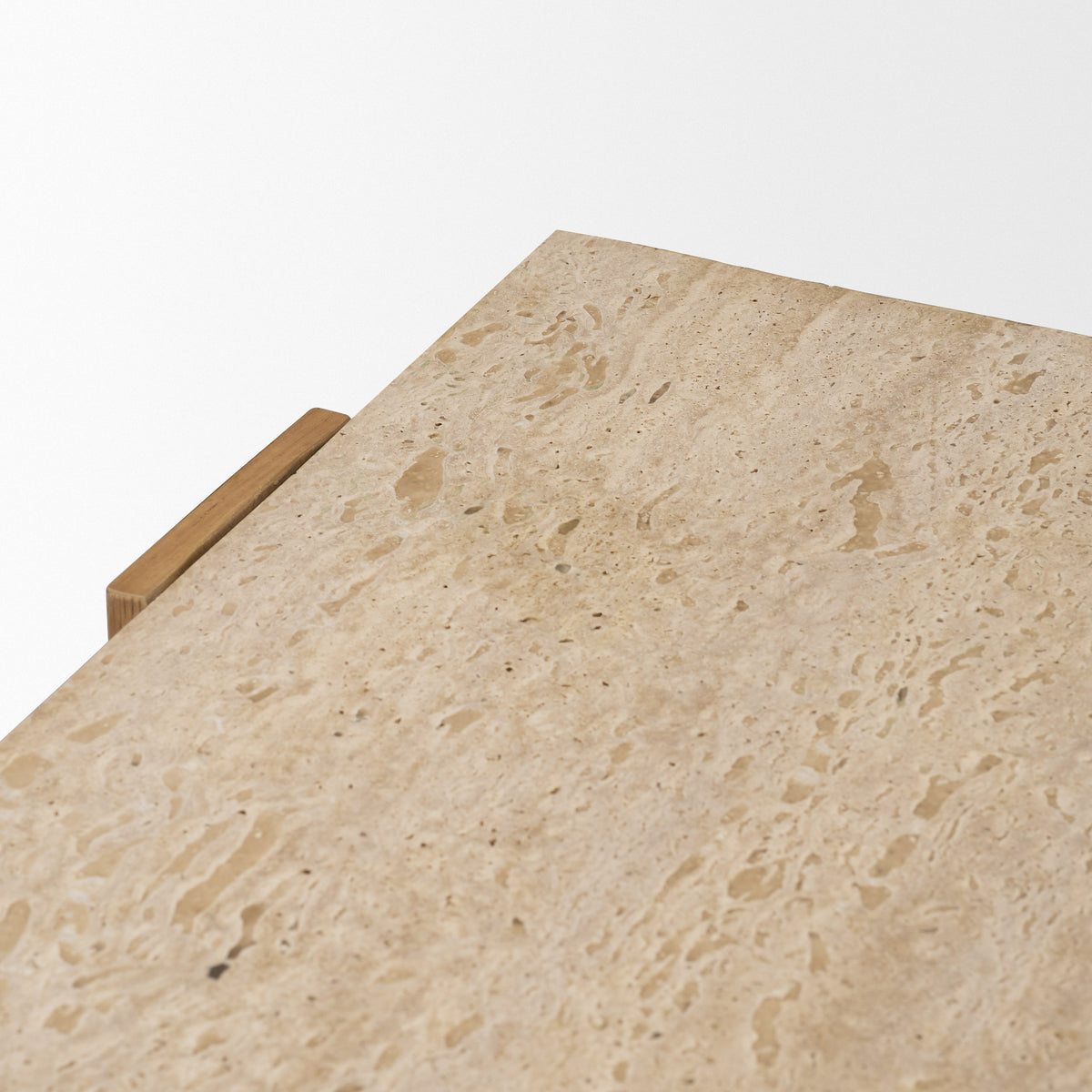 Milos Travertine Top w/ Light Brown Oak Wood Console Table-Console Tables-DECOROLALA