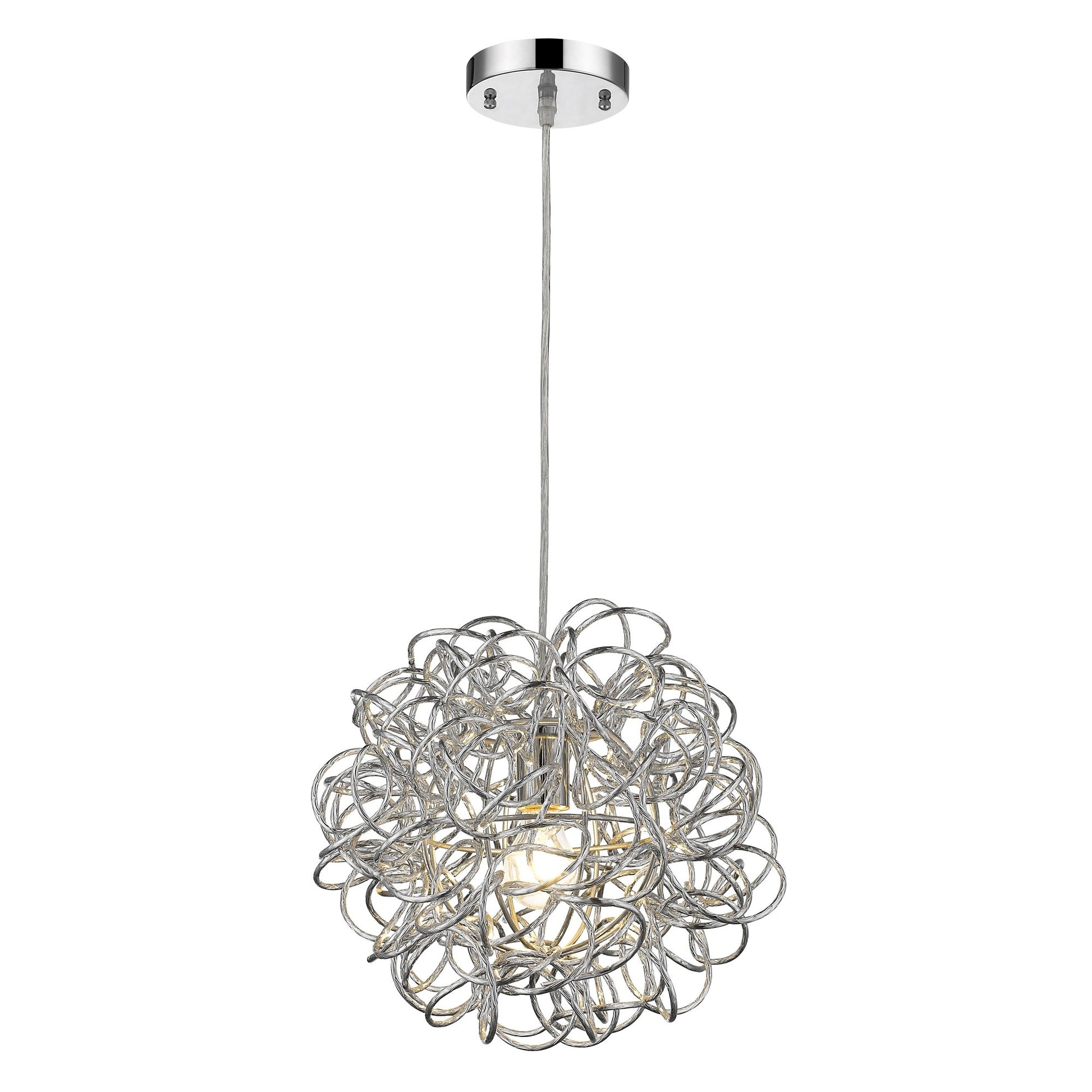 Mingle 1-Light Polished Chrome Pendant With Faceted Chrome Aluminum Wire Shade-Pendants-Hanging Lights-DECOROLALA