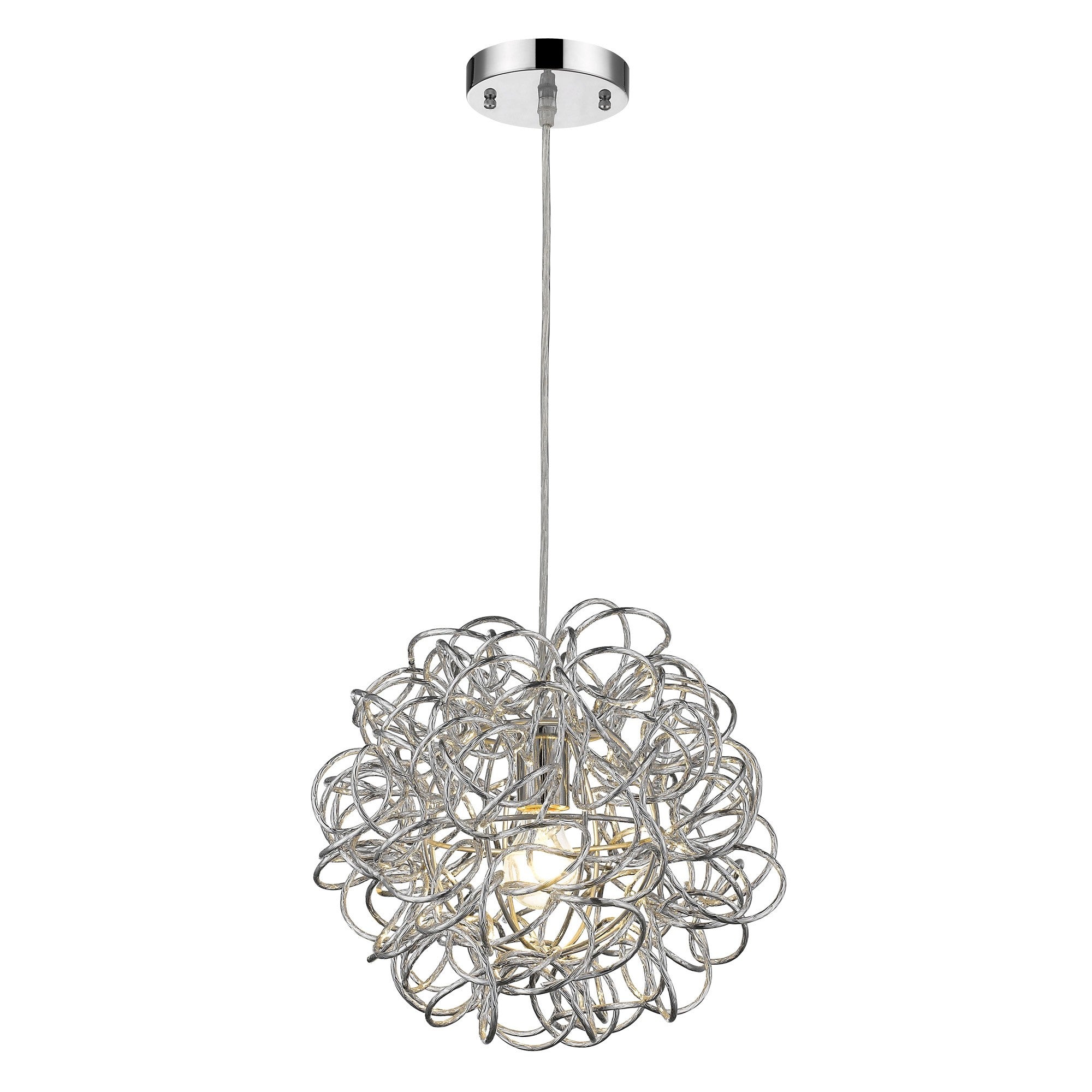 Mingle 1-Light Polished Chrome Pendant With Faceted Chrome Aluminum Wire Shade-Pendants-Hanging Lights-DECOROLALA