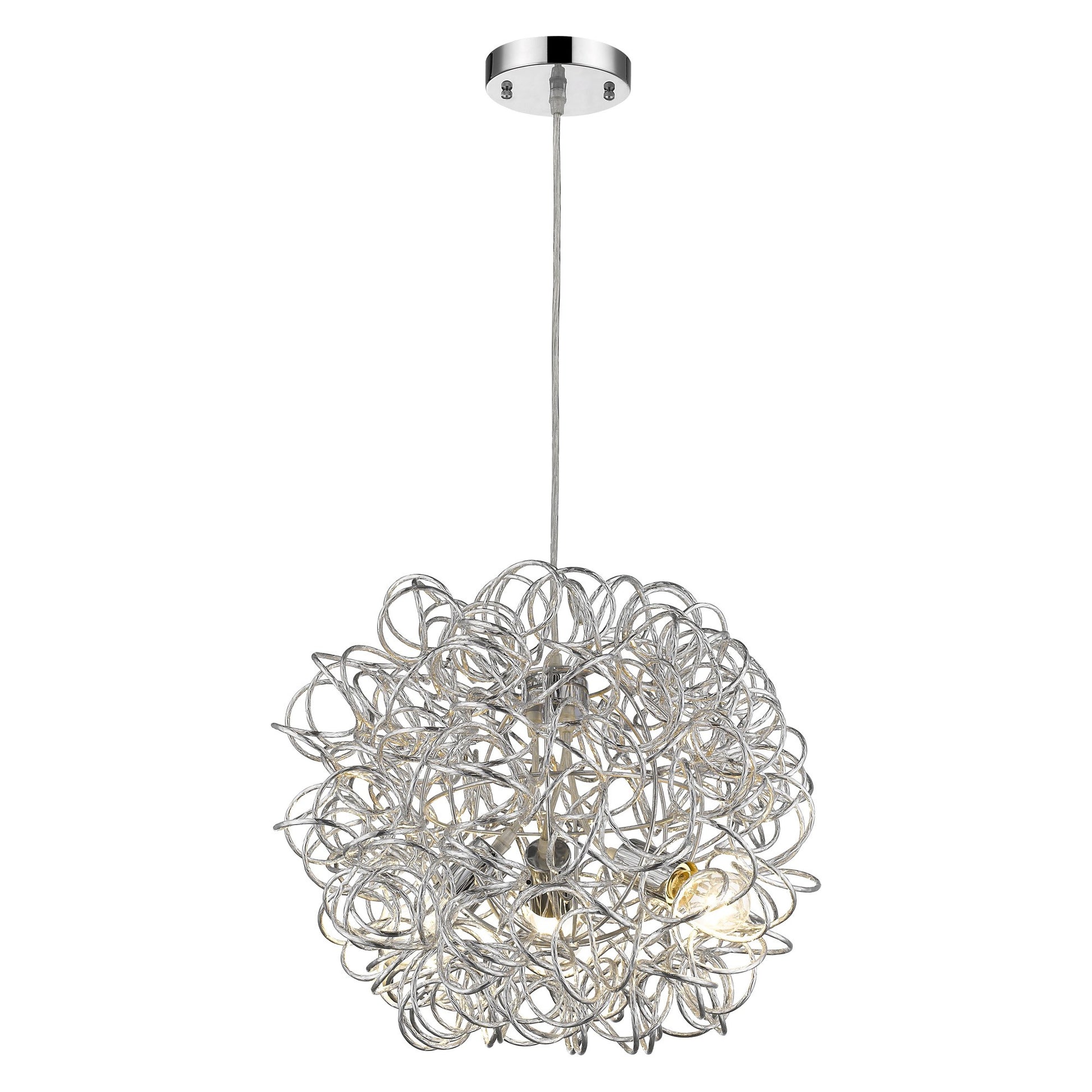 Mingle 3-Light Polished Chrome Pendant With Faceted Chrome Aluminum Wire Shade-Pendants-Hanging Lights-DECOROLALA