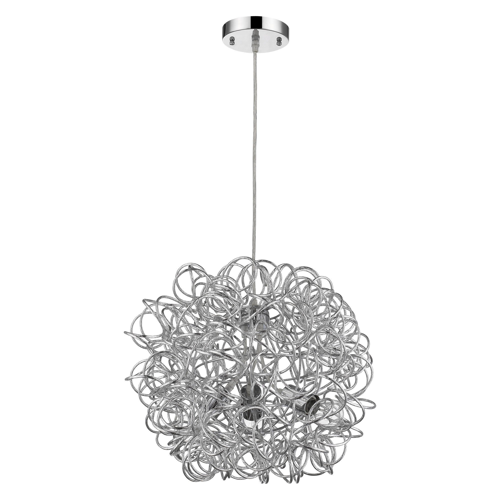 Mingle 3-Light Polished Chrome Pendant With Faceted Chrome Aluminum Wire Shade-Pendants-Hanging Lights-DECOROLALA
