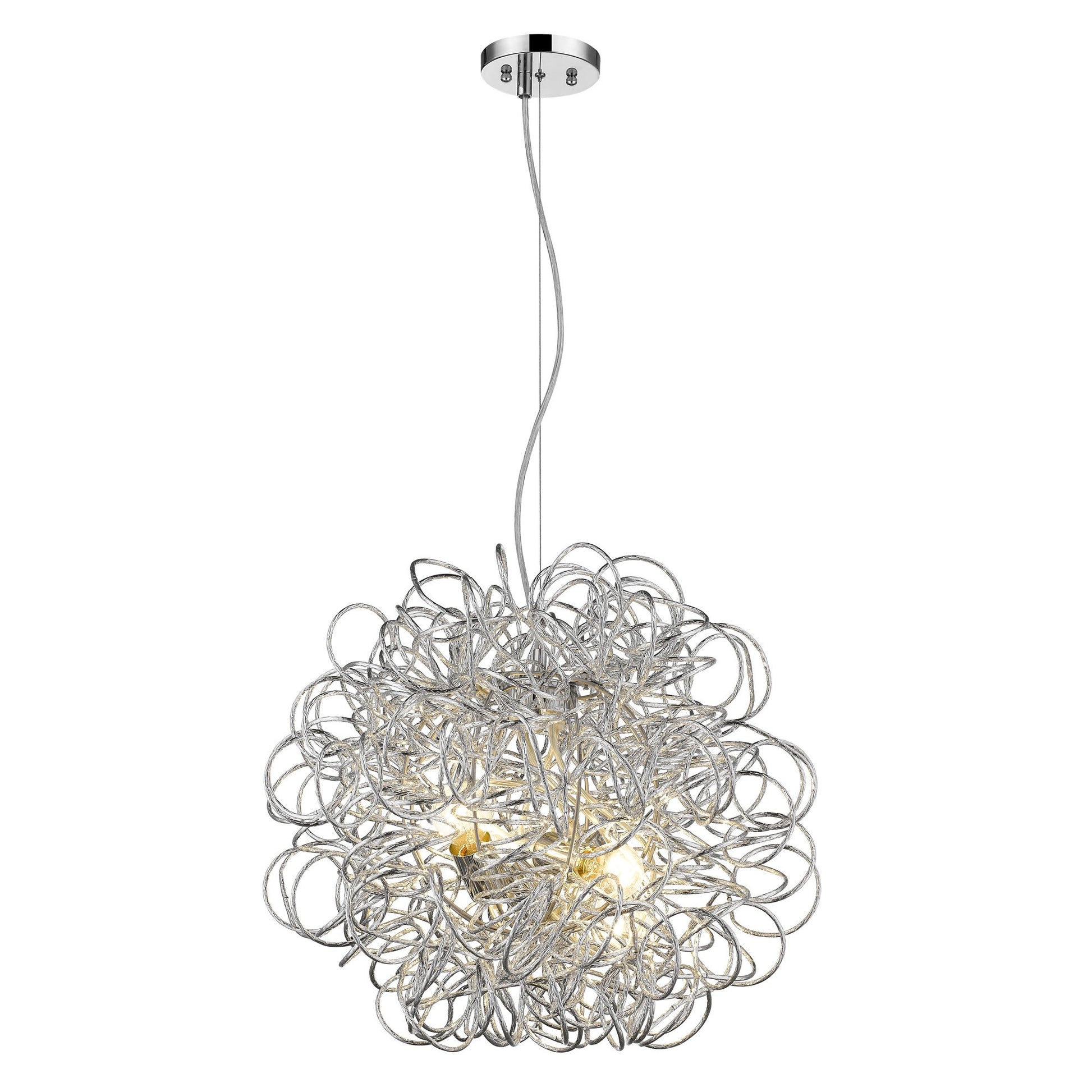 Mingle 4-Light Polished Chrome Pendant With Faceted Chrome Aluminum Wire Shade-Pendants-Hanging Lights-DECOROLALA