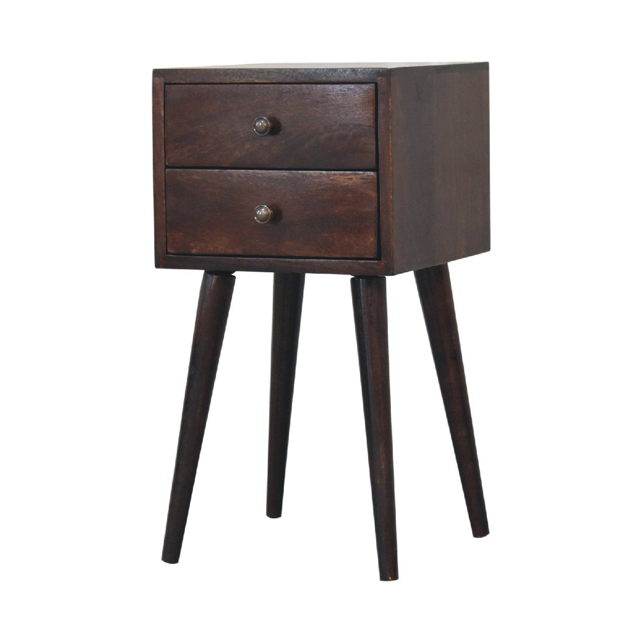 Mini 2-Drawer Solid Mango Wood Nightstand - Walnut Finish-Nightstand-DECOROLALA