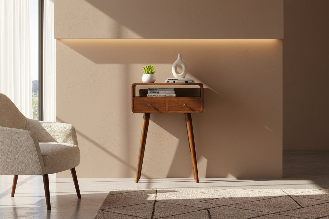 Mini Chestnut Console Table with 2 Drawers and 1 Slot-Coffee Table-DECOROLALA