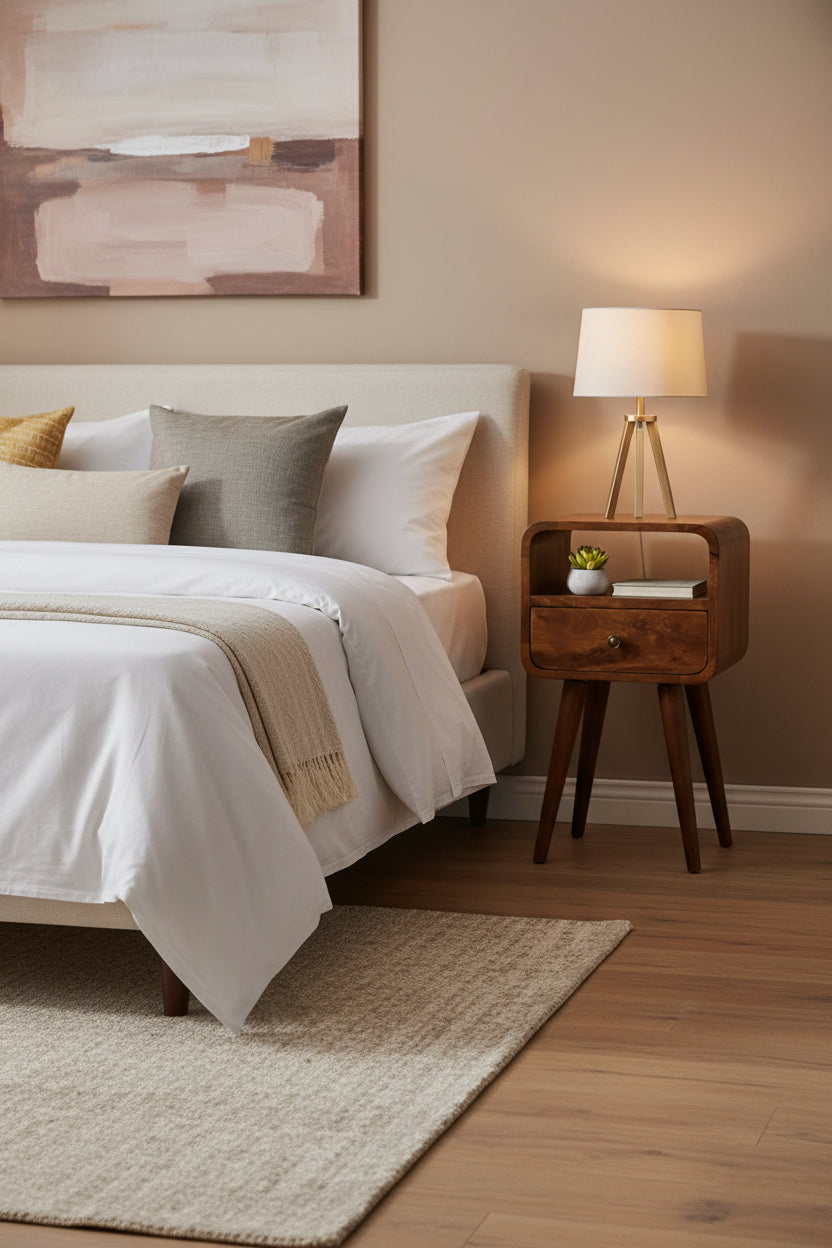 Mini Chestnut Curve Nightstand - Solid Mango Wood Open Slot-Nightstand-DECOROLALA