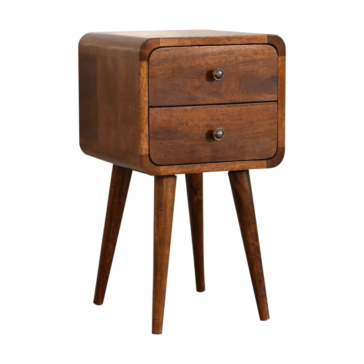 Mini Chestnut Curved Nightstand - Solid Mango Wood 2 Drawers-Nightstand-DECOROLALA