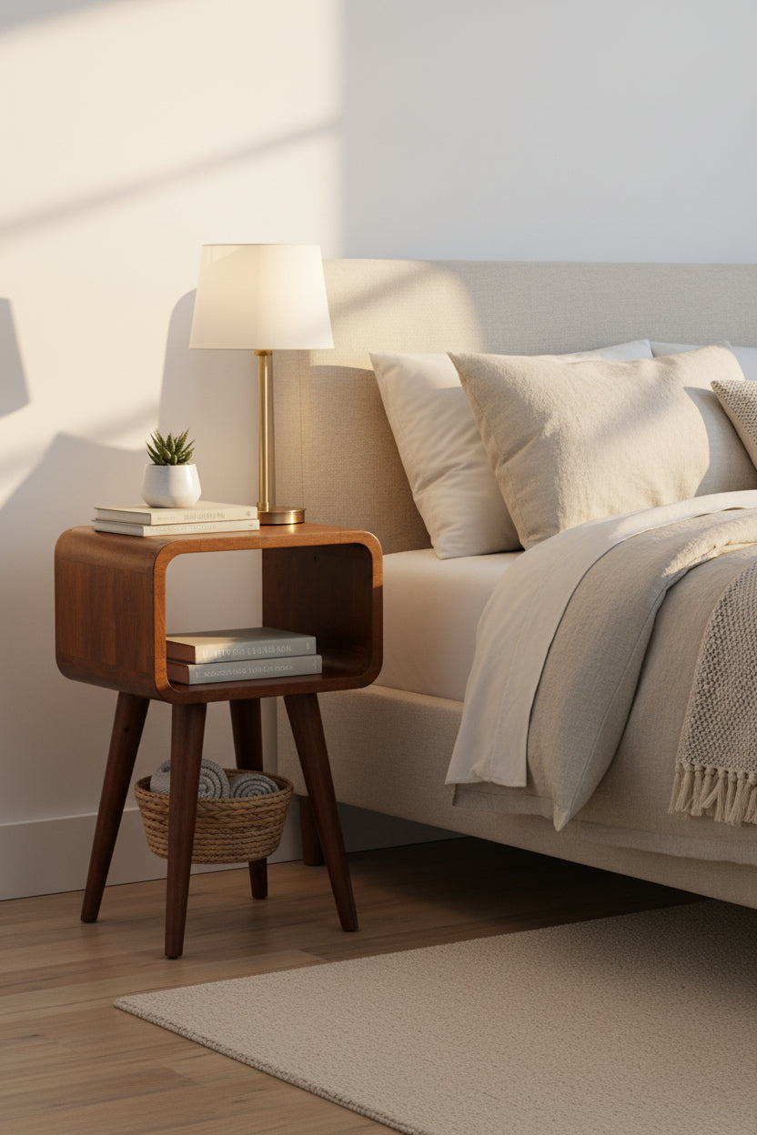 Mini Chestnut Curved Open Nightstand - Solid Mango Wood-Nightstand-DECOROLALA