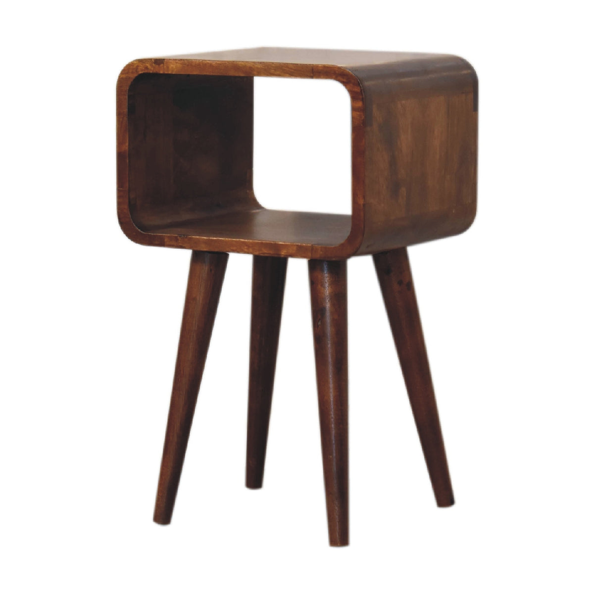 Mini Chestnut Curved Open Nightstand - Solid Mango Wood-Nightstands-DECOROLALA