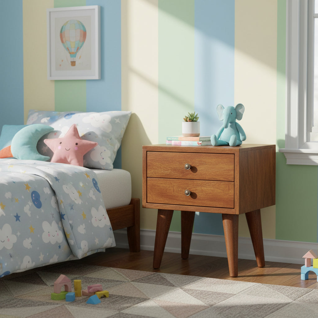 Mini Chestnut Nightstand - Solid Mango Wood 2 Drawers-Nightstand-DECOROLALA