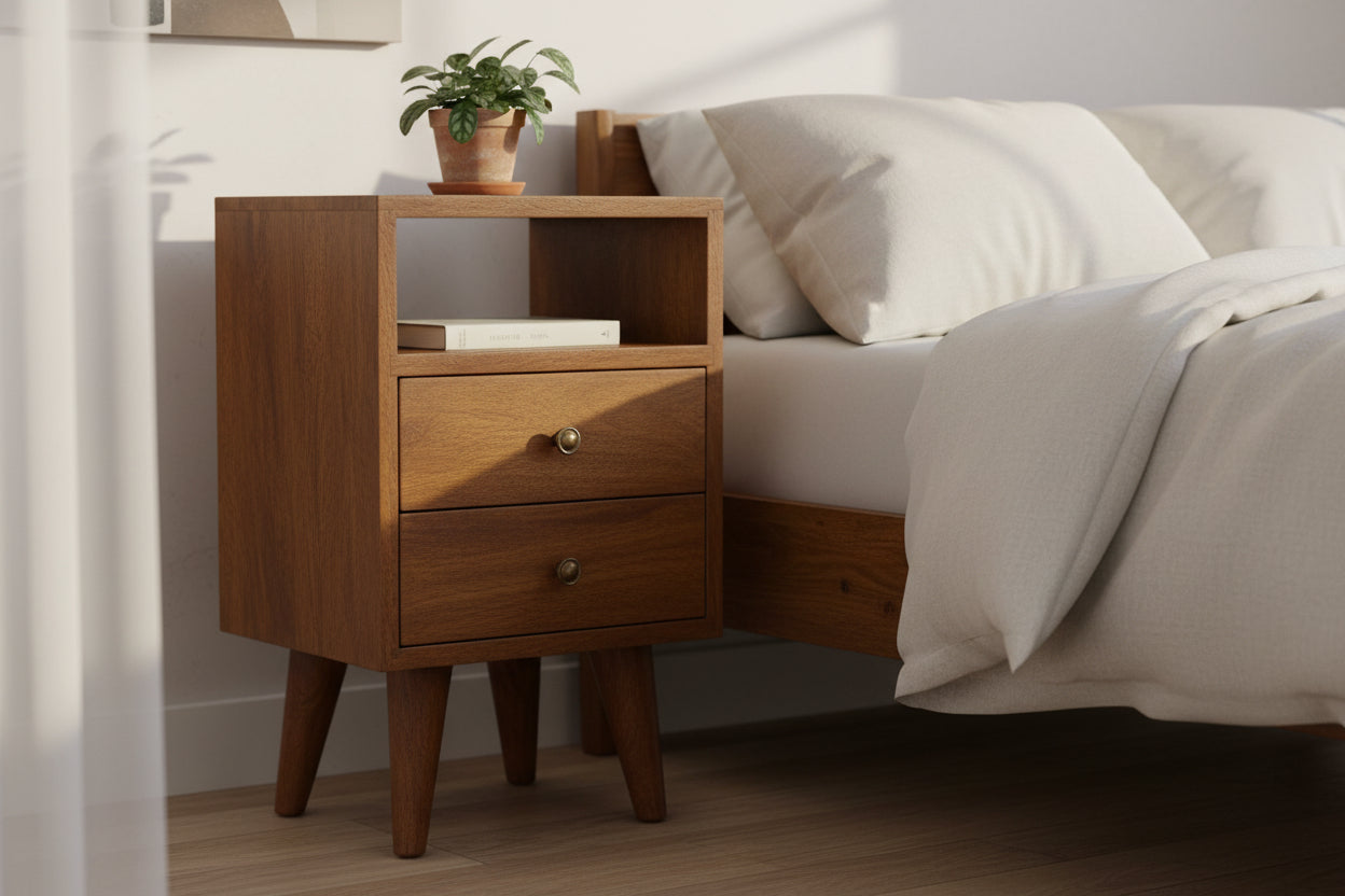 Mini Classic Chestnut Nightstand - Solid Mango Wood 1-Drawer-Nightstand-DECOROLALA