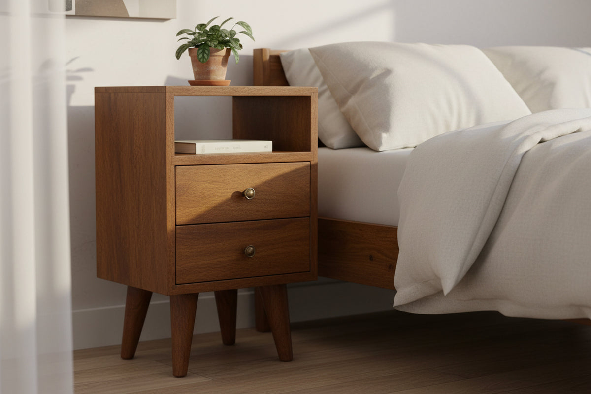 Mini Classic Chestnut Nightstand - Solid Mango Wood 1-Drawer-Nightstands-DECOROLALA