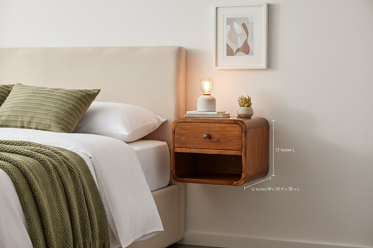Mini Curve Floating Nightstand - Chestnut Solid Mango Wood-Nightstand-DECOROLALA