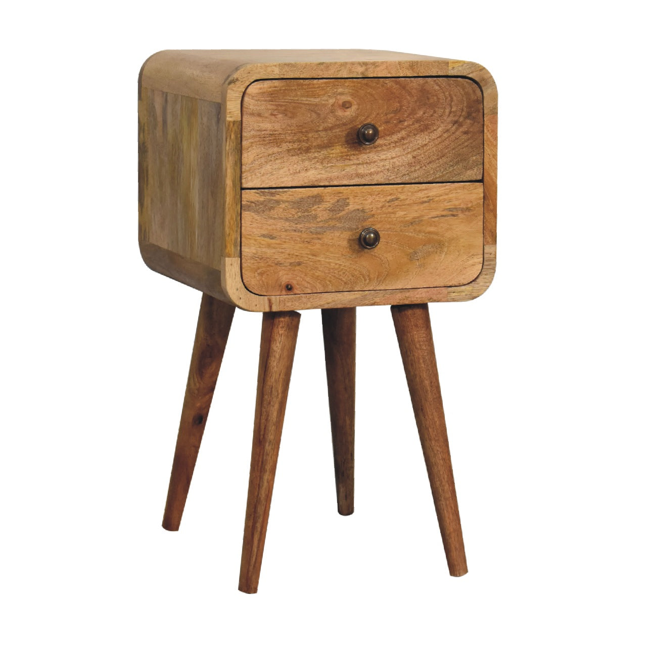 Mini Curved Nightstand - 100% Solid Mango Wood Oak Finish-Nightstand-DECOROLALA
