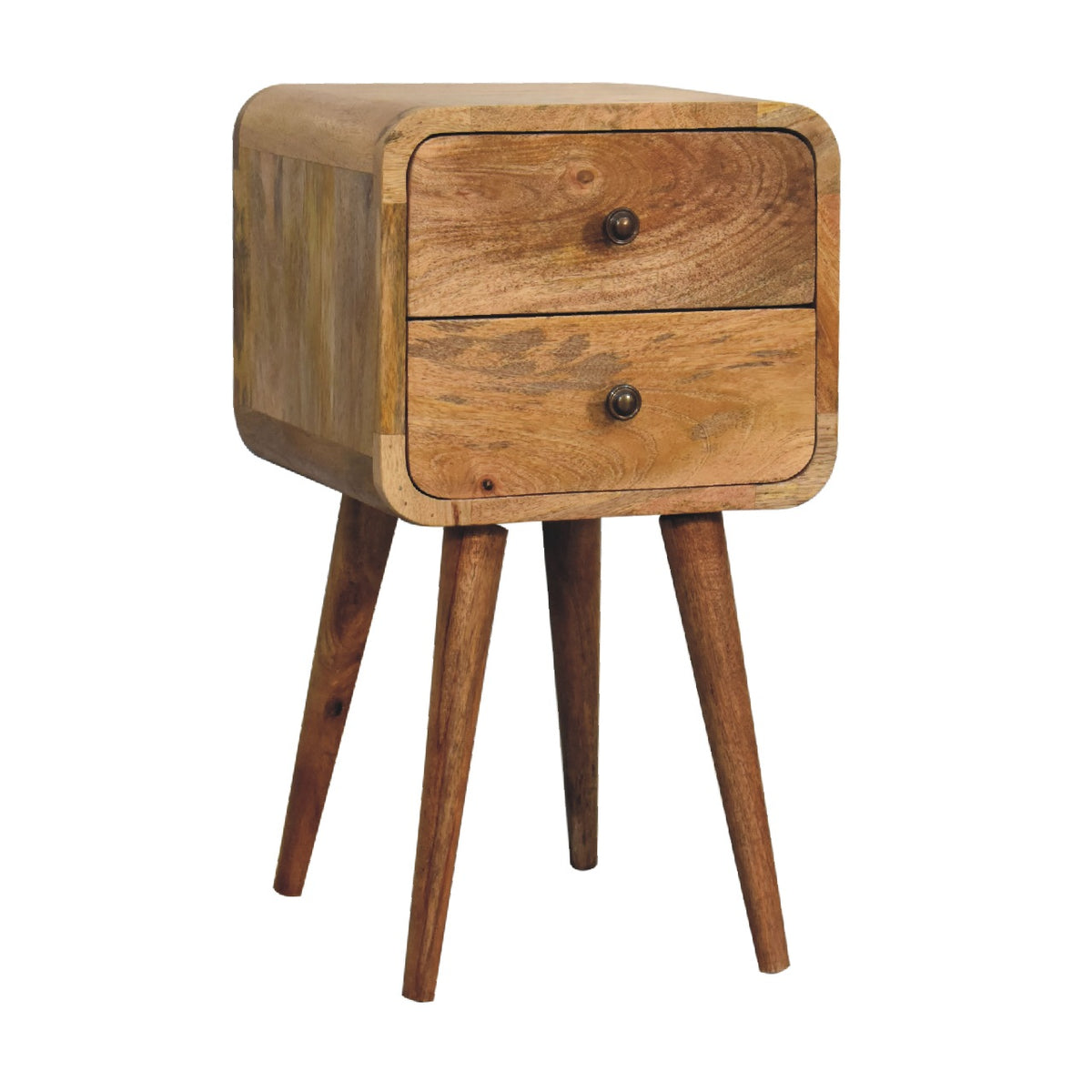 Mini Curved Nightstand - 100% Solid Mango Wood Oak Finish-Nightstands-DECOROLALA