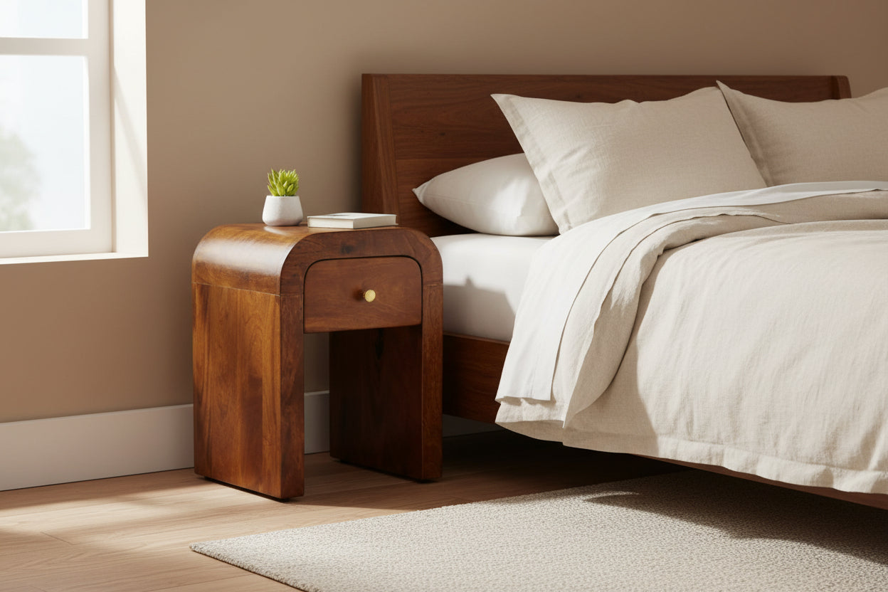 Mini Darcy Chestnut Nightstand - Solid Mango Wood 1-Drawer-Nightstand-DECOROLALA