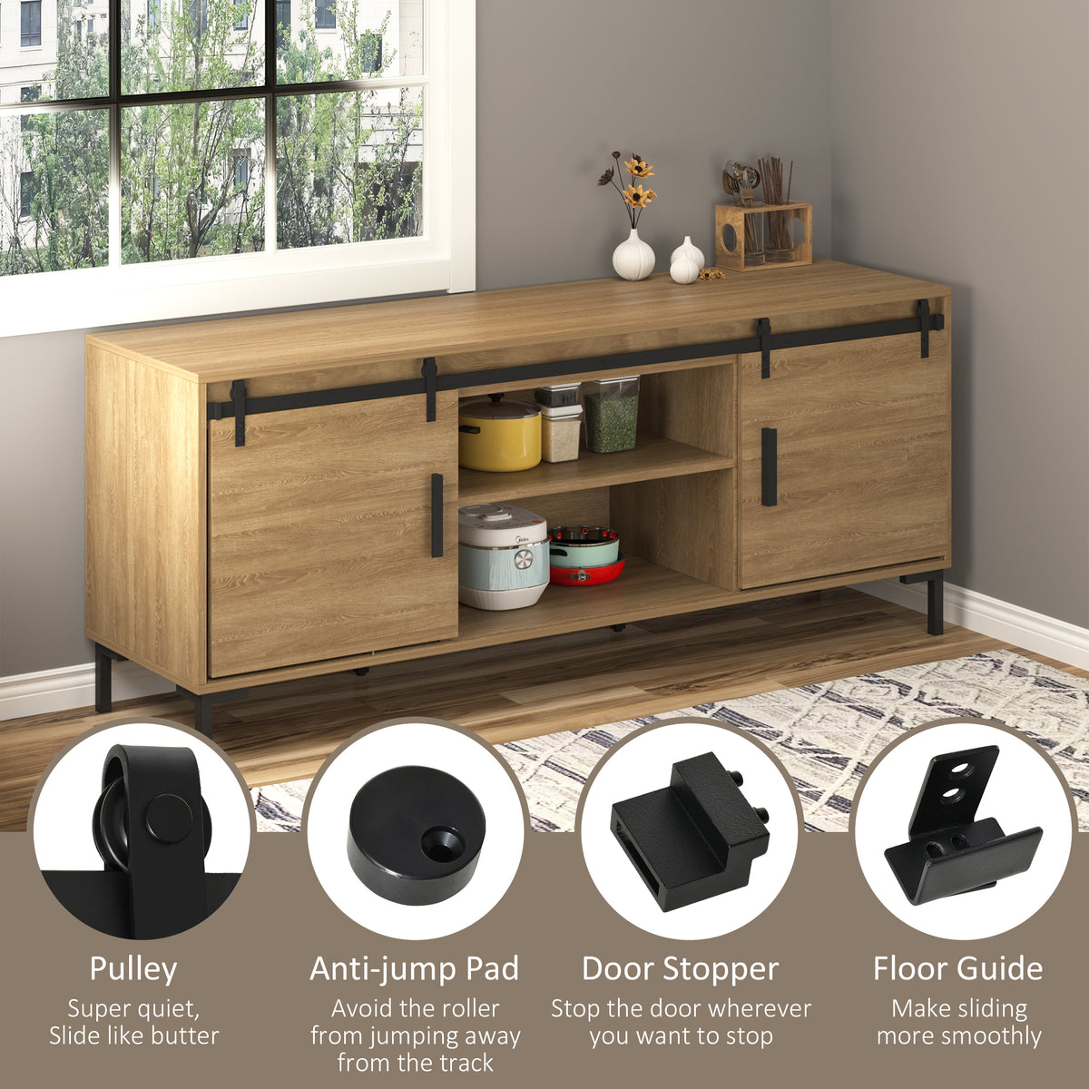 Mini Double Sliding Barn Door Hardware Kit - Black 72"-Home Improvement > Hardware > Door Hardware-DECOROLALA