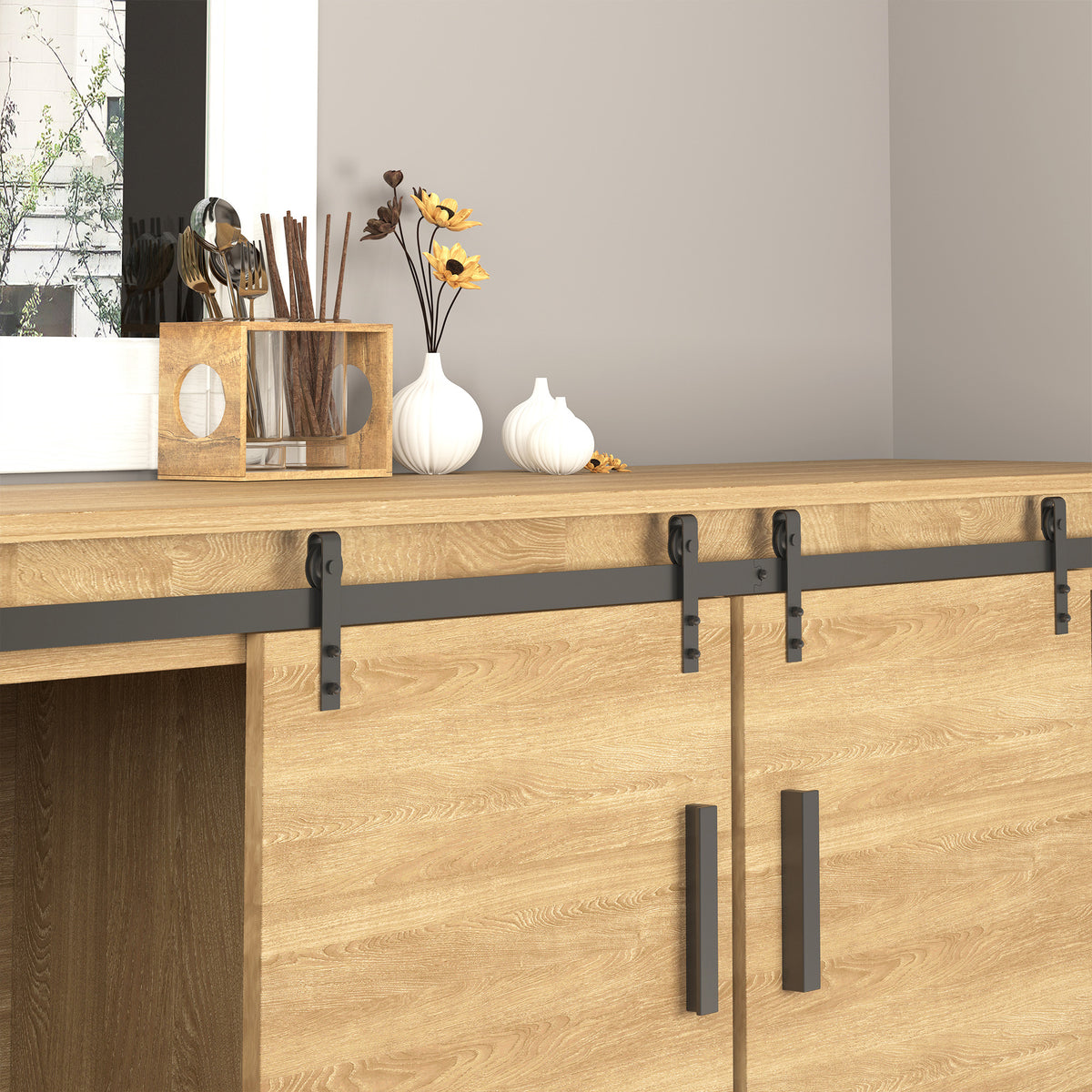 Mini Double Sliding Barn Door Hardware Kit - Black 72"-Home Improvement > Hardware > Door Hardware-DECOROLALA