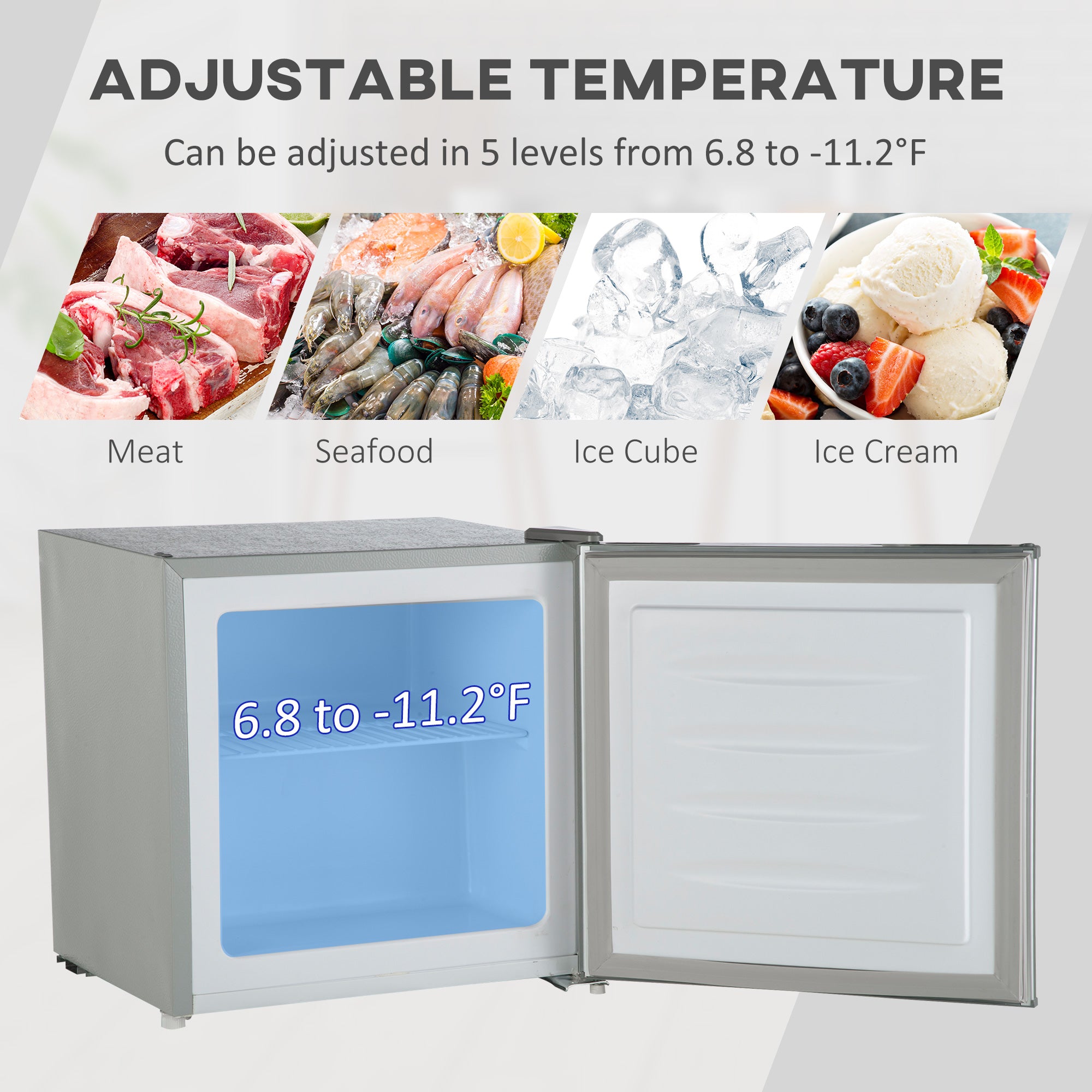 Mini Freezer 1.1 Cu. Ft. Upright Grey-DECOROLALA
