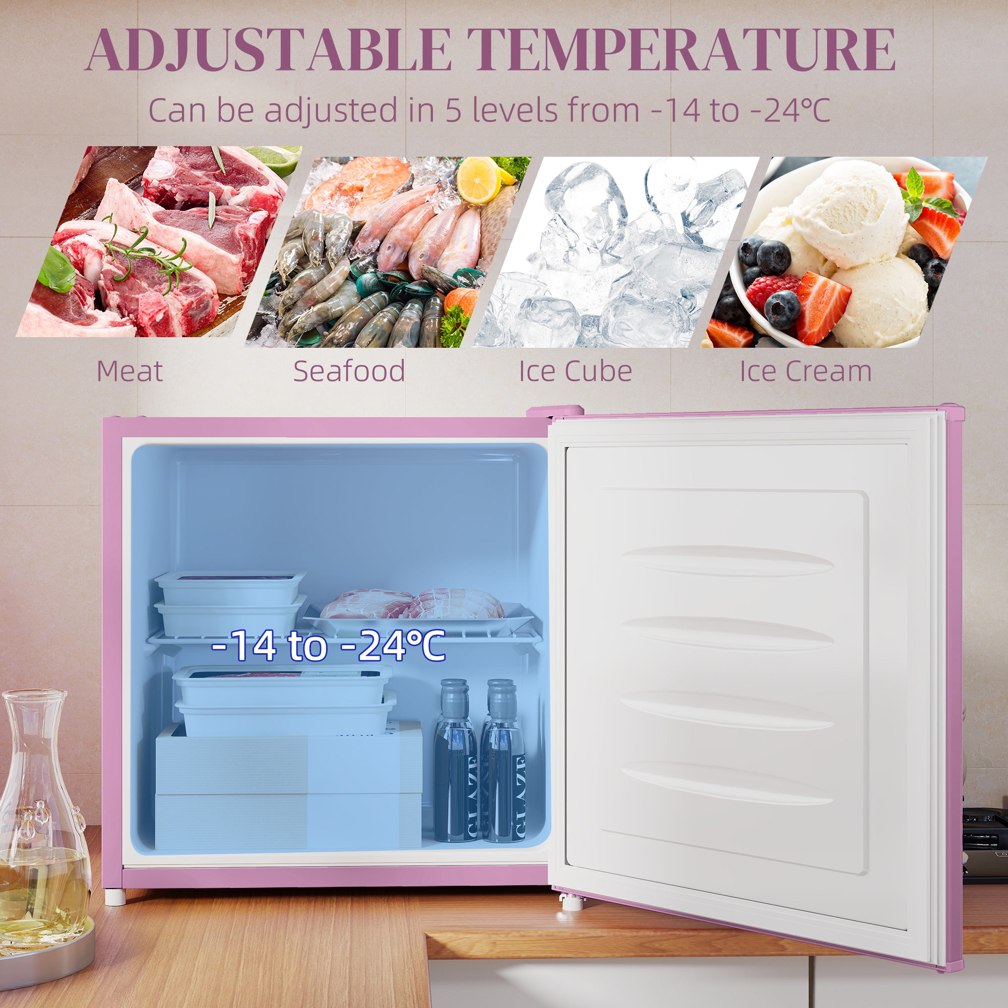 Mini Freezer 1.1 Cu. Ft. Upright Pink-DECOROLALA