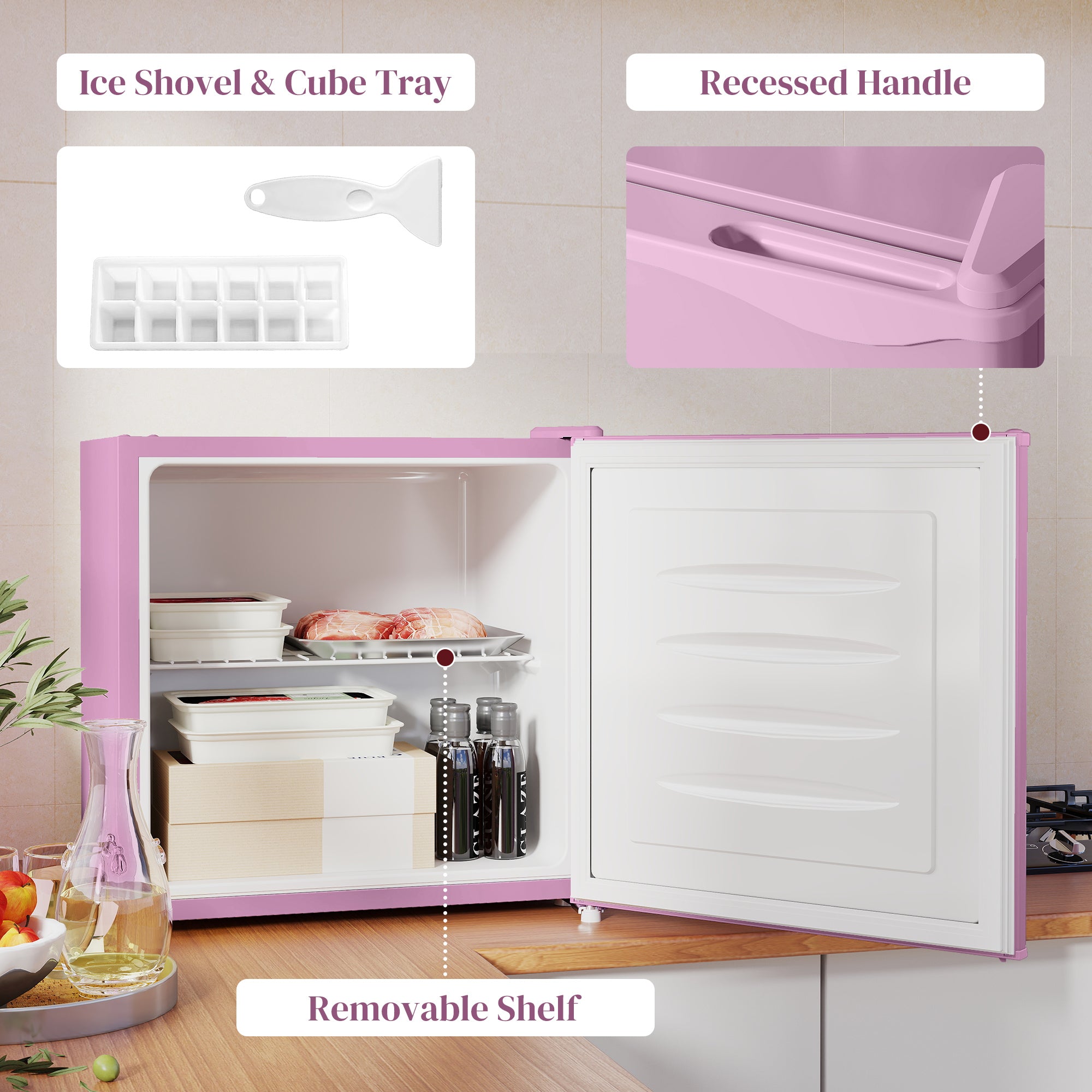 Mini Freezer 1.1 Cu. Ft. Upright Pink-DECOROLALA