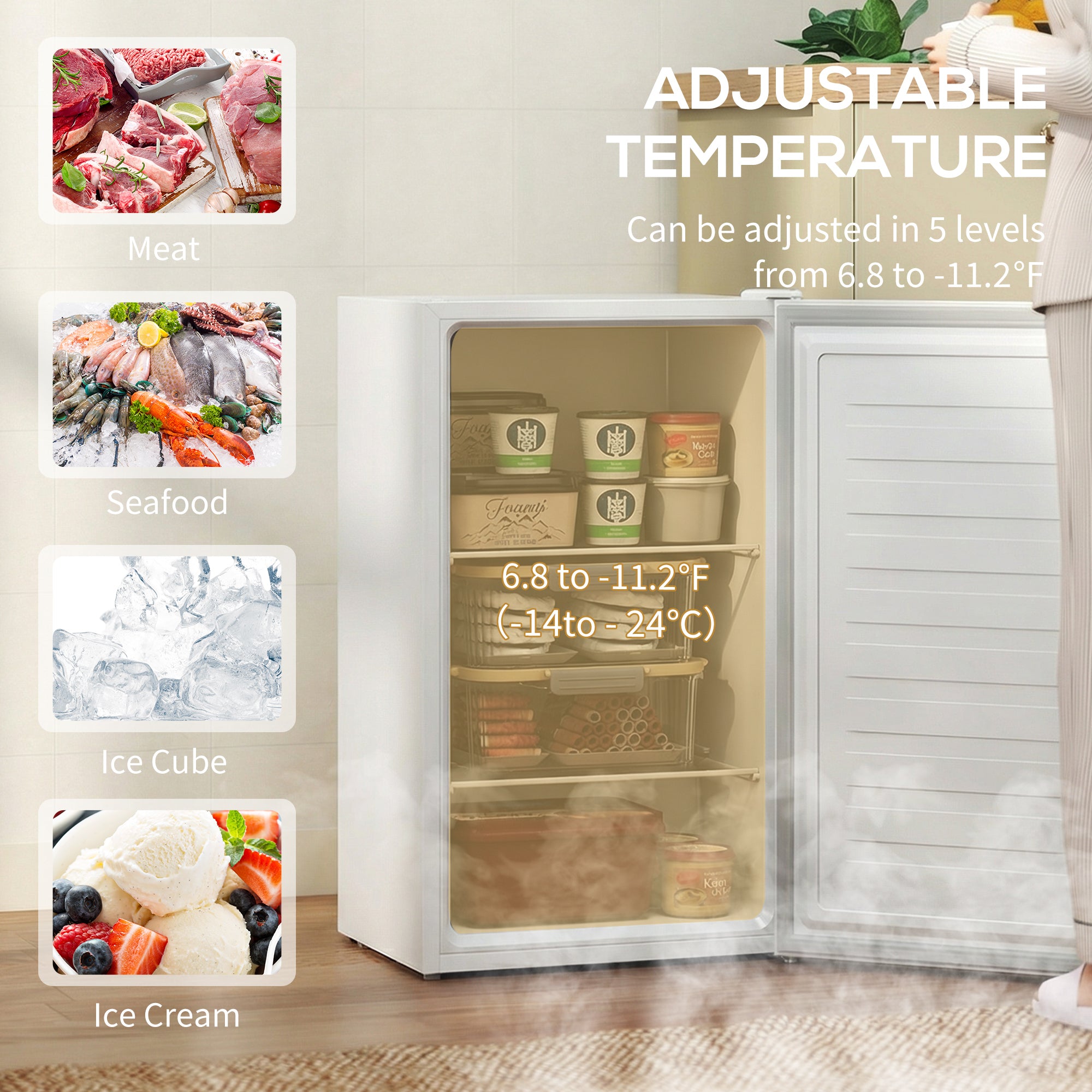 Mini Freezer 2.1 Cu. Ft. Upright White-DECOROLALA
