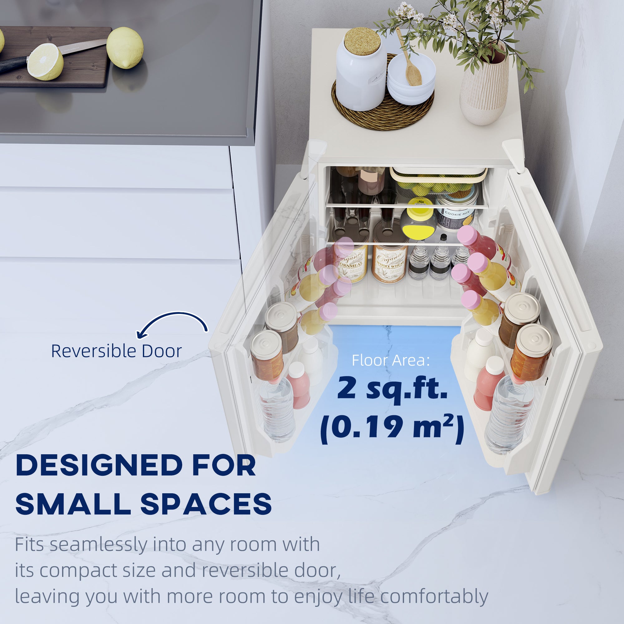 Mini Fridge 2.5 Cu.Ft White Reversible Door-DECOROLALA