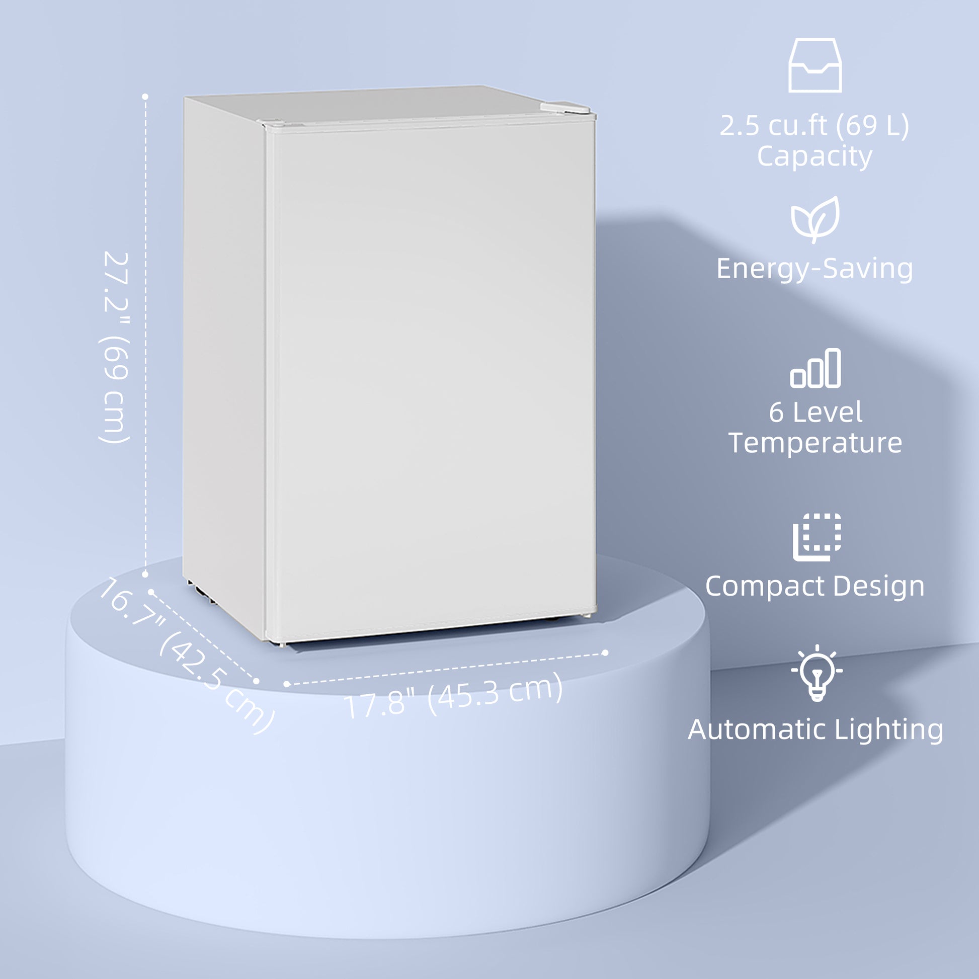 Mini Fridge 2.5 Cu.Ft White Reversible Door-DECOROLALA