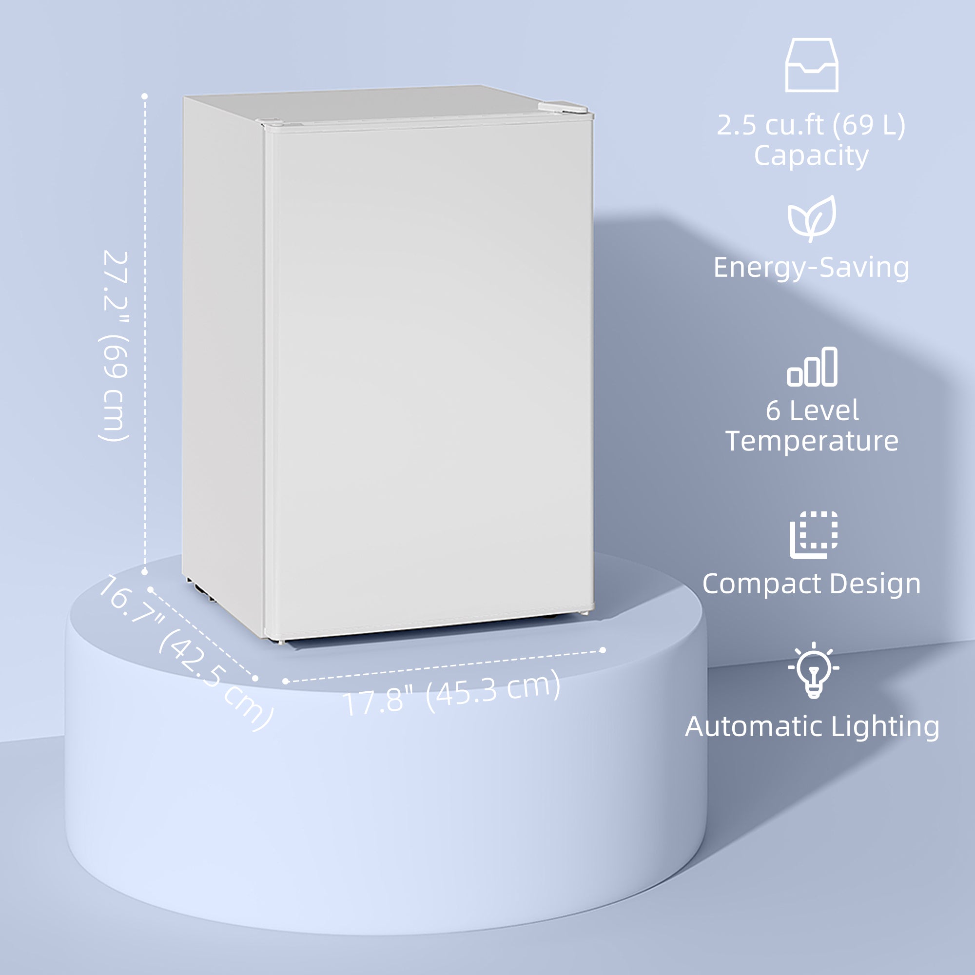 Mini Fridge 2.5 Cu.Ft White Reversible Door-DECOROLALA