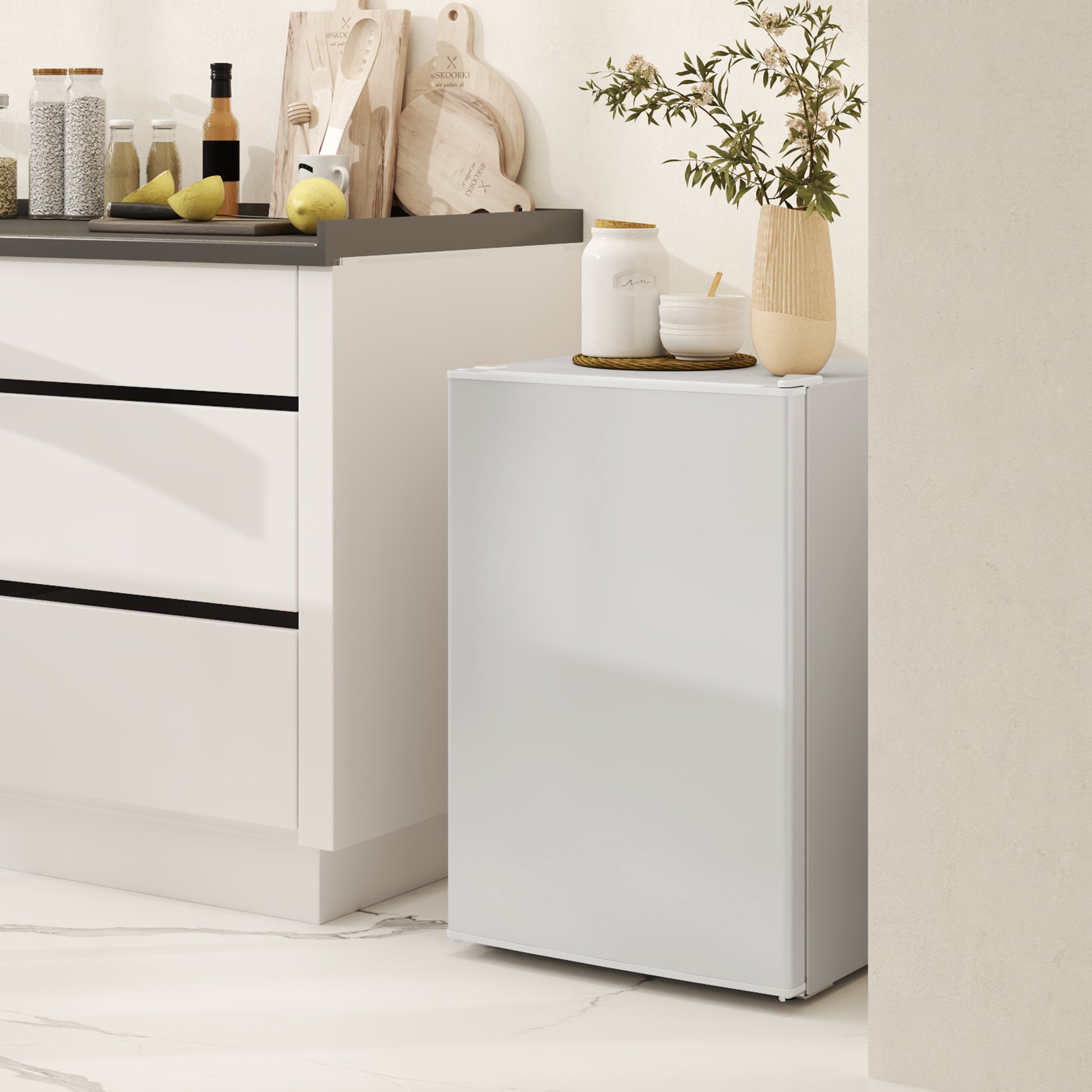 Mini Fridge 2.5 Cu.Ft White Reversible Door-DECOROLALA