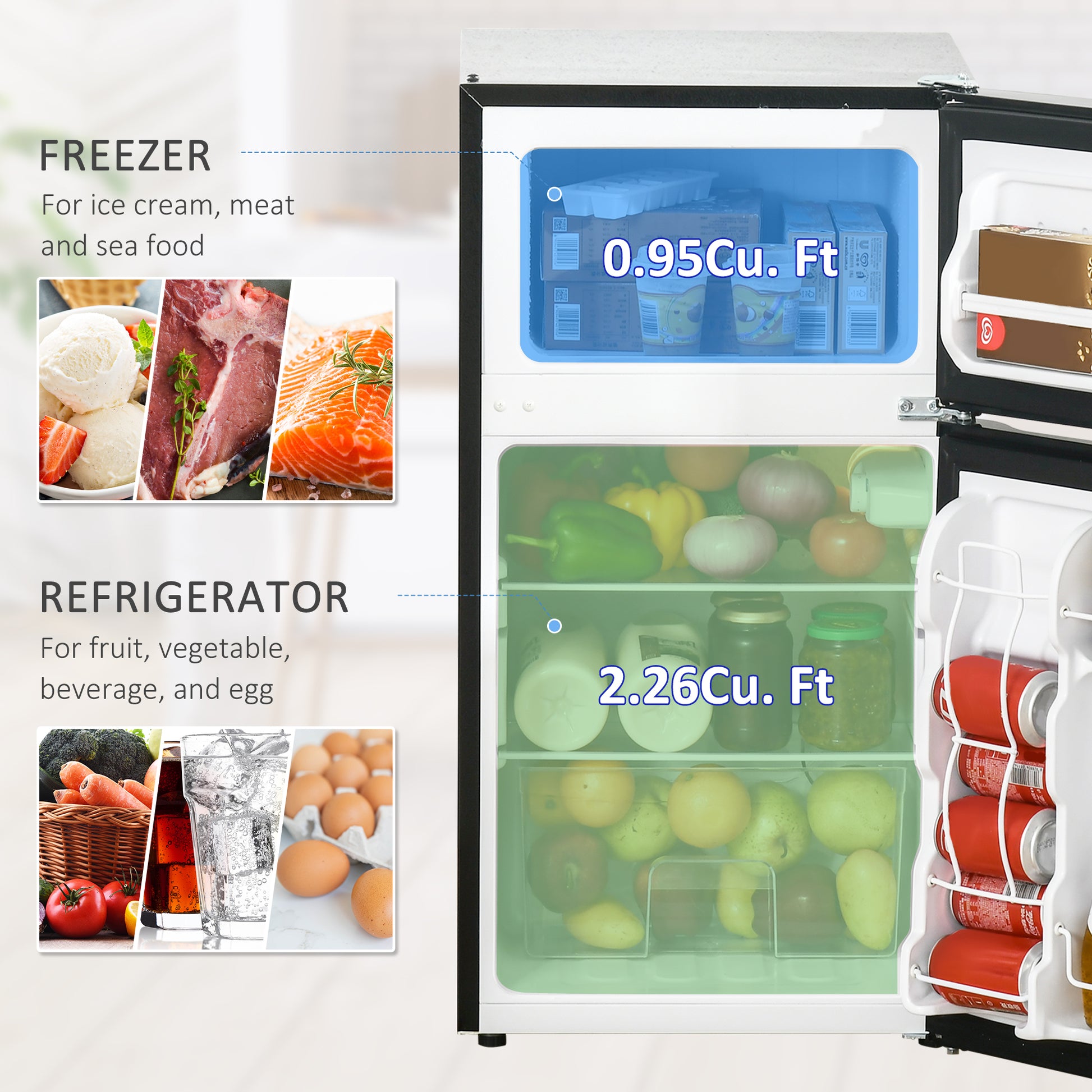 Mini Fridge 3.2 Cu Ft Freezer Black-DECOROLALA