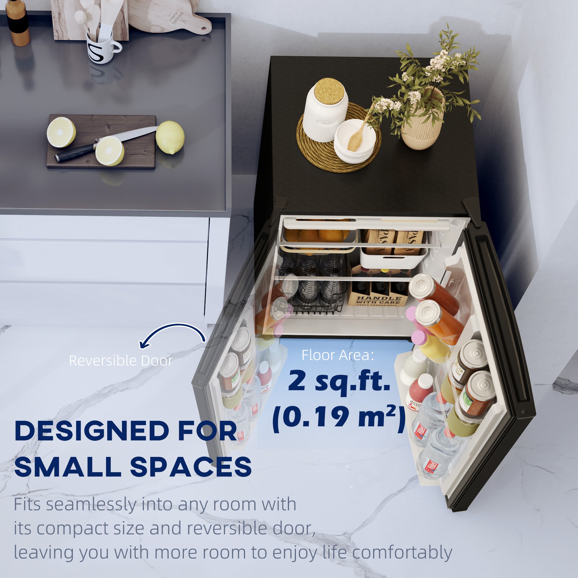 Mini Fridge 4.5 Cu Ft Black Reversible Door-DECOROLALA