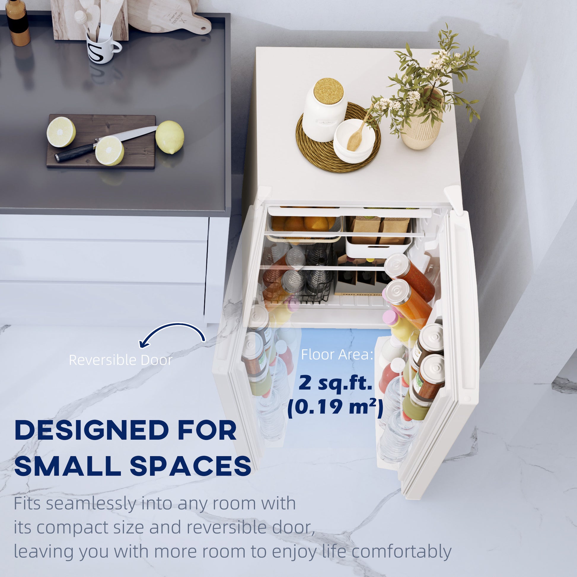 Mini Fridge 4.5 Cu Ft White Reversible Door-DECOROLALA